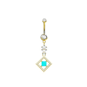 Gold polish belly button ring with dangle charm – luxury navel piercing jewelry for women