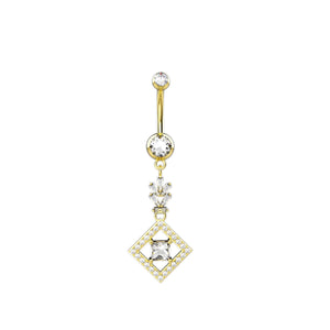 gold belly button ring with stainless steel bar and sterling silver charm
