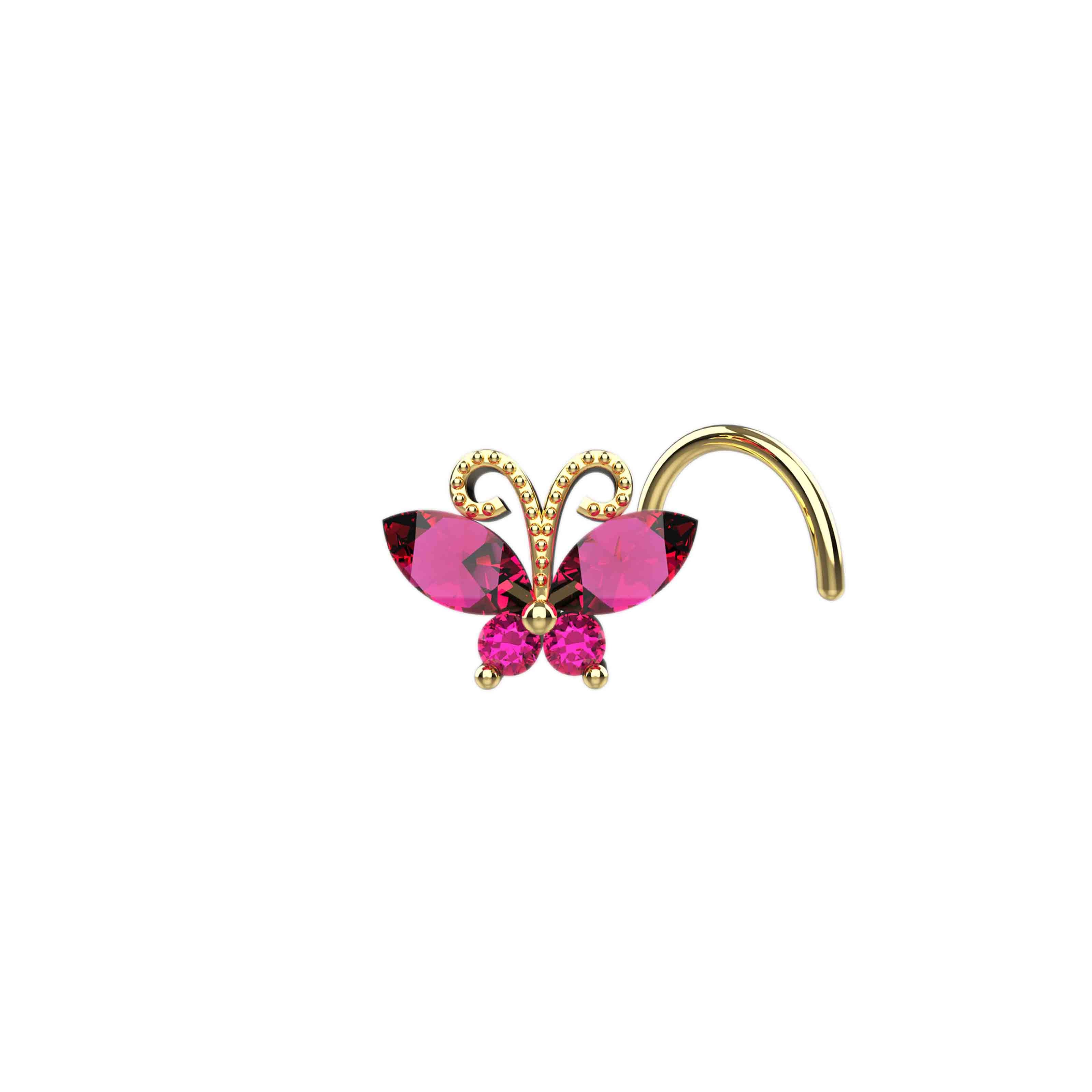 Pink Butterfly Nose Pins - Cute Studs for Women