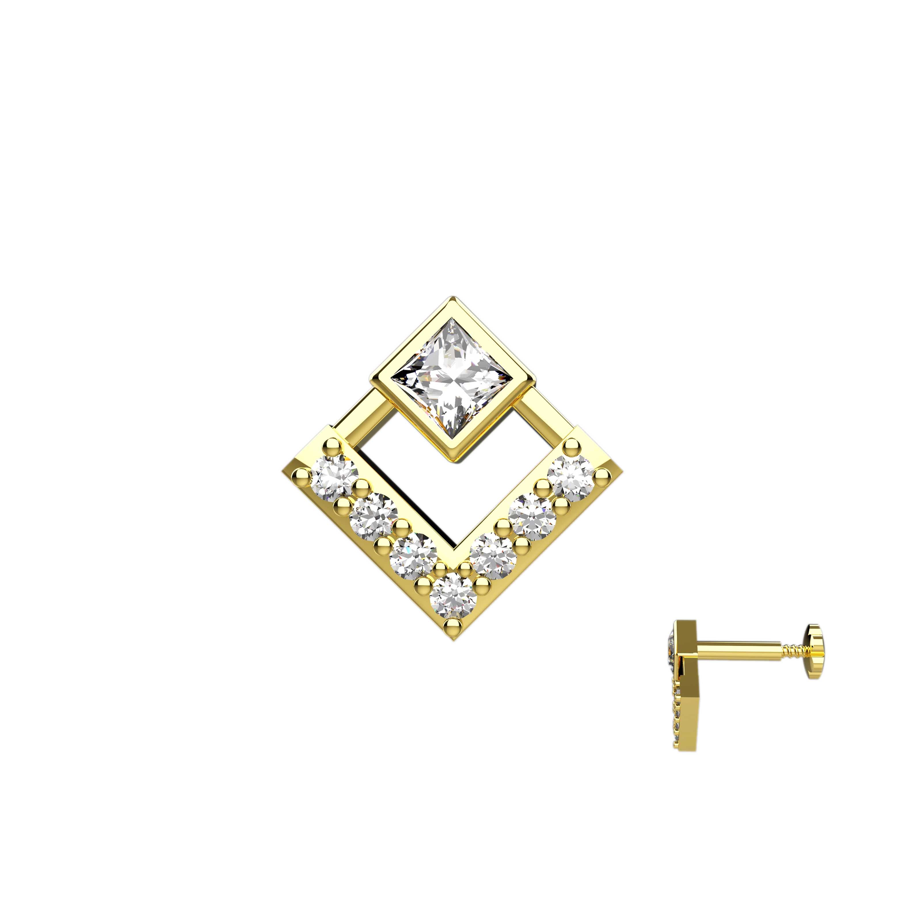 Screw Nose Pins with Tiny Crystal Stones - Modern Design