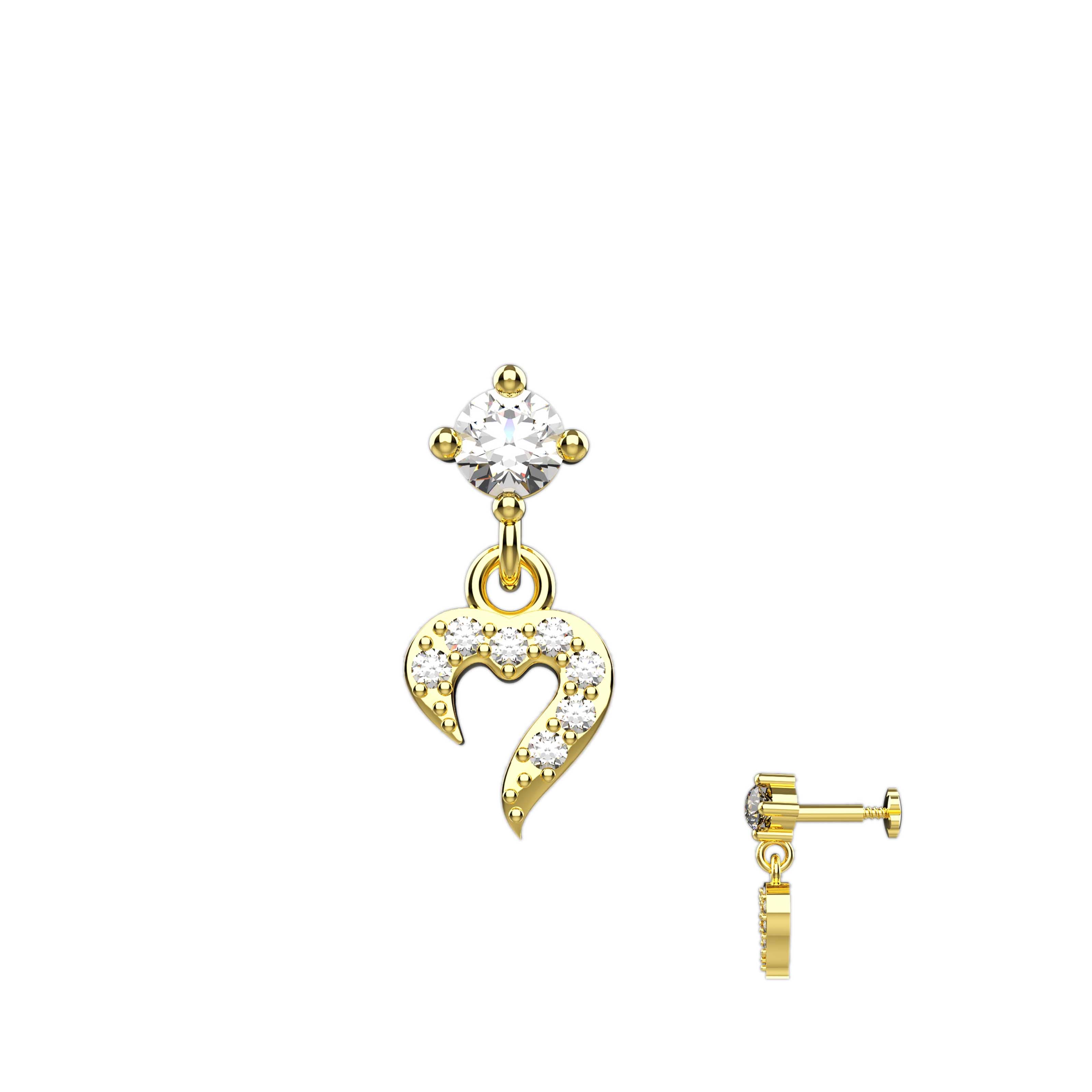 Hanging Heart Screw Nose Pin | Indian Nose Ring Jewellery