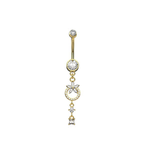 Gold belly piercing ring for women with silver dangle charm