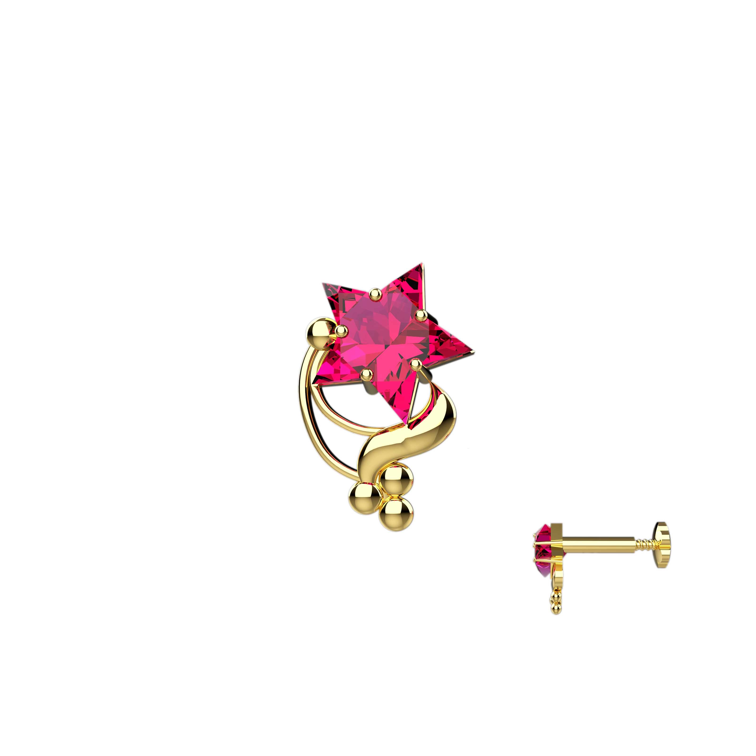 Ruby Star Gold Nose Pins | Unique Designs in Nose Jewellery