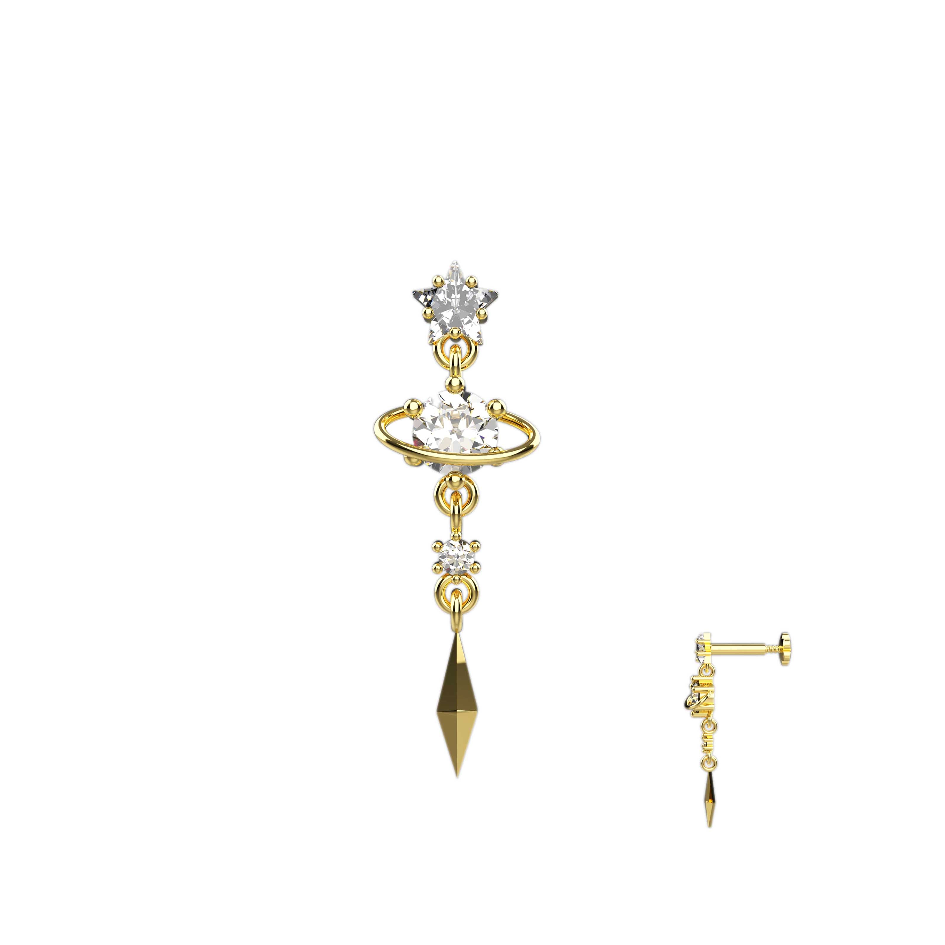 Clear Diamond Gold Nose Ring - Back Screw Nose Pins