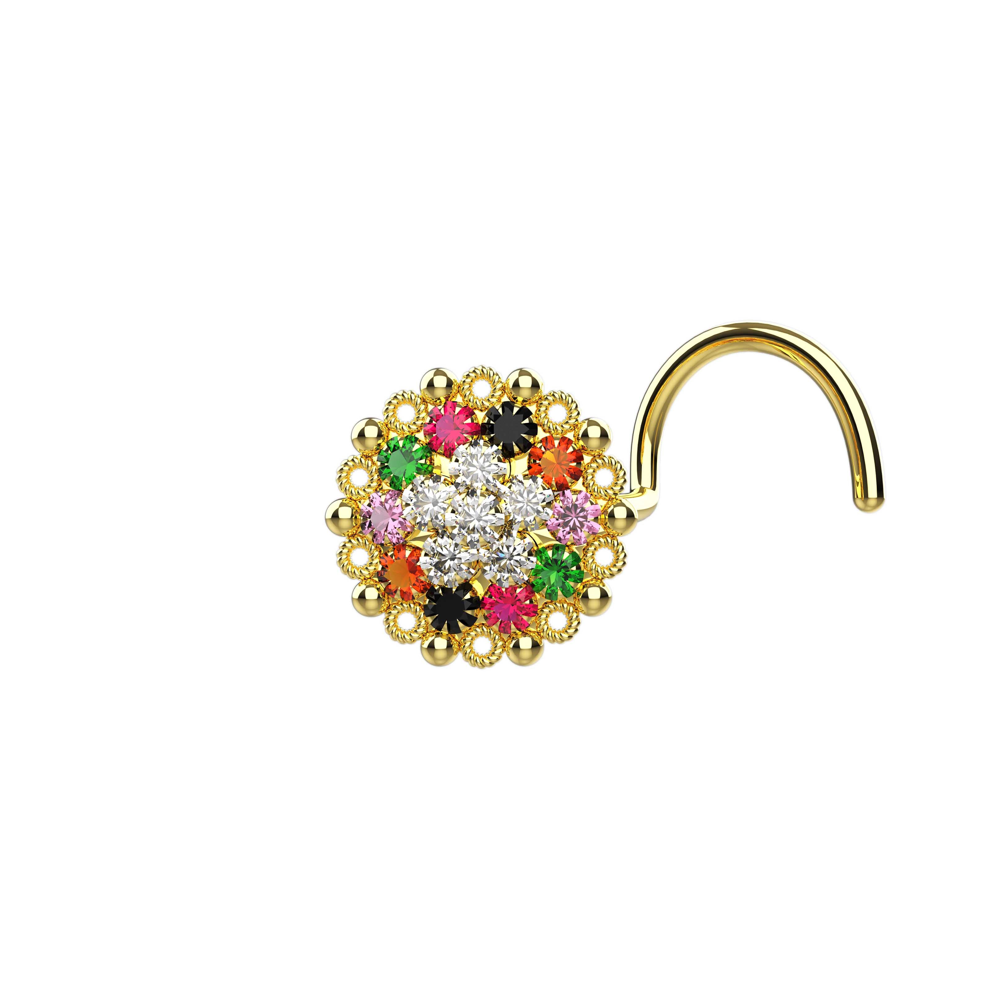 Multicolor Nose Pin Studs | Indian Ethnic Nose Jewellery