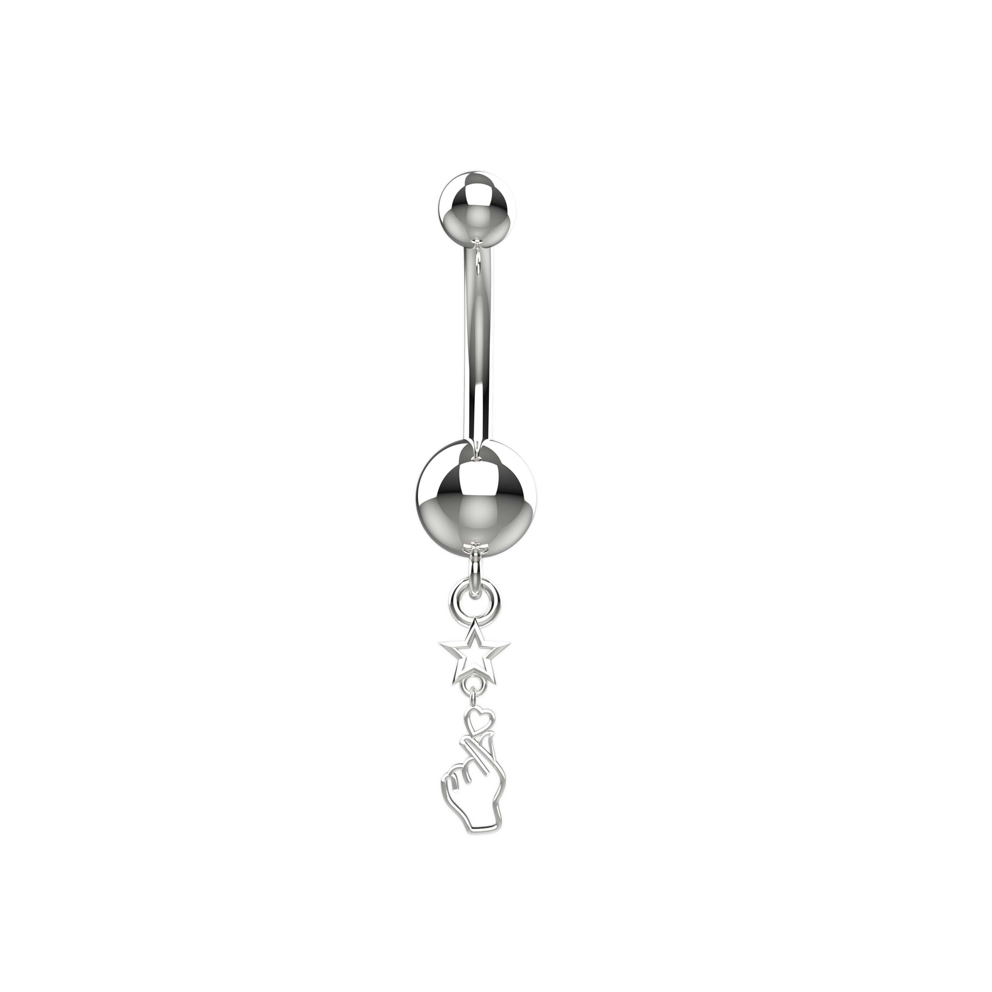 BTS-inspired belly ring with sterling silver dangle and stainless steel bar