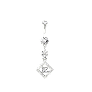 silver navel ring belly piercing with crystal dangle – modern style for women