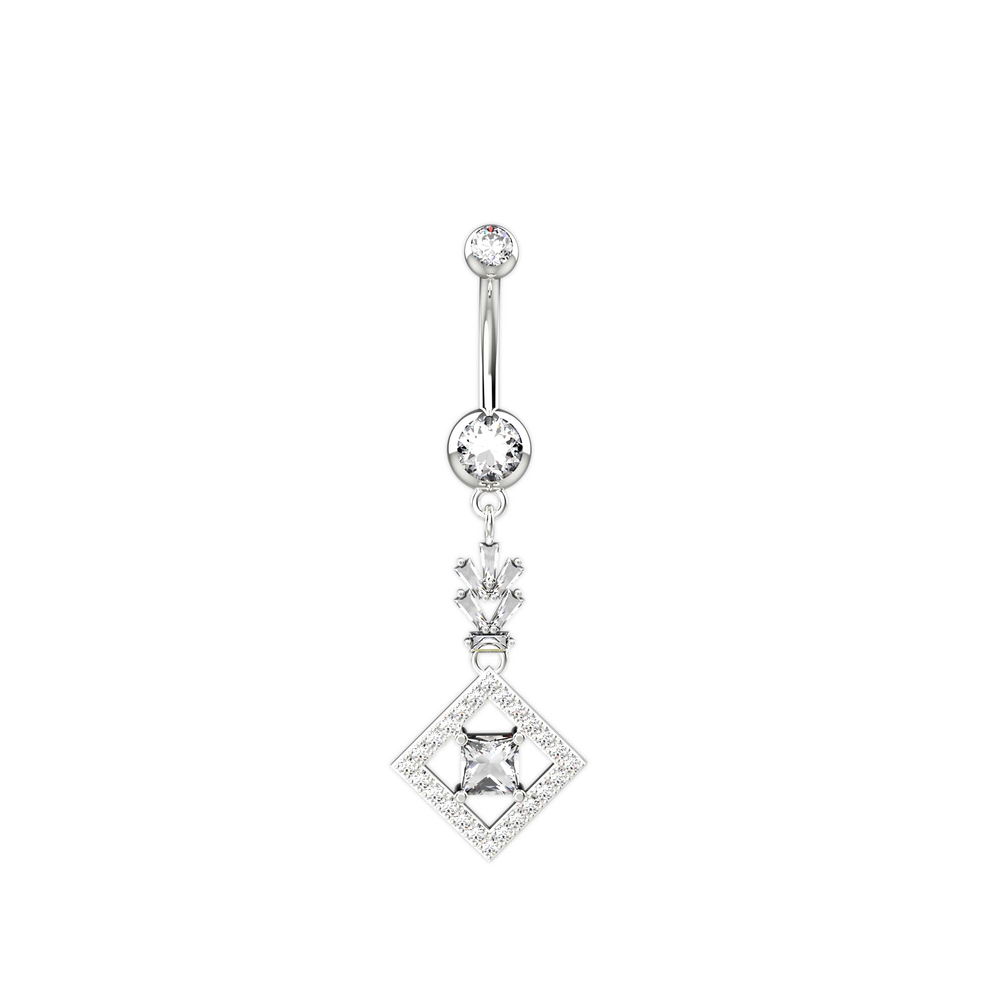 silver navel ring belly piercing with crystal dangle – modern style for women