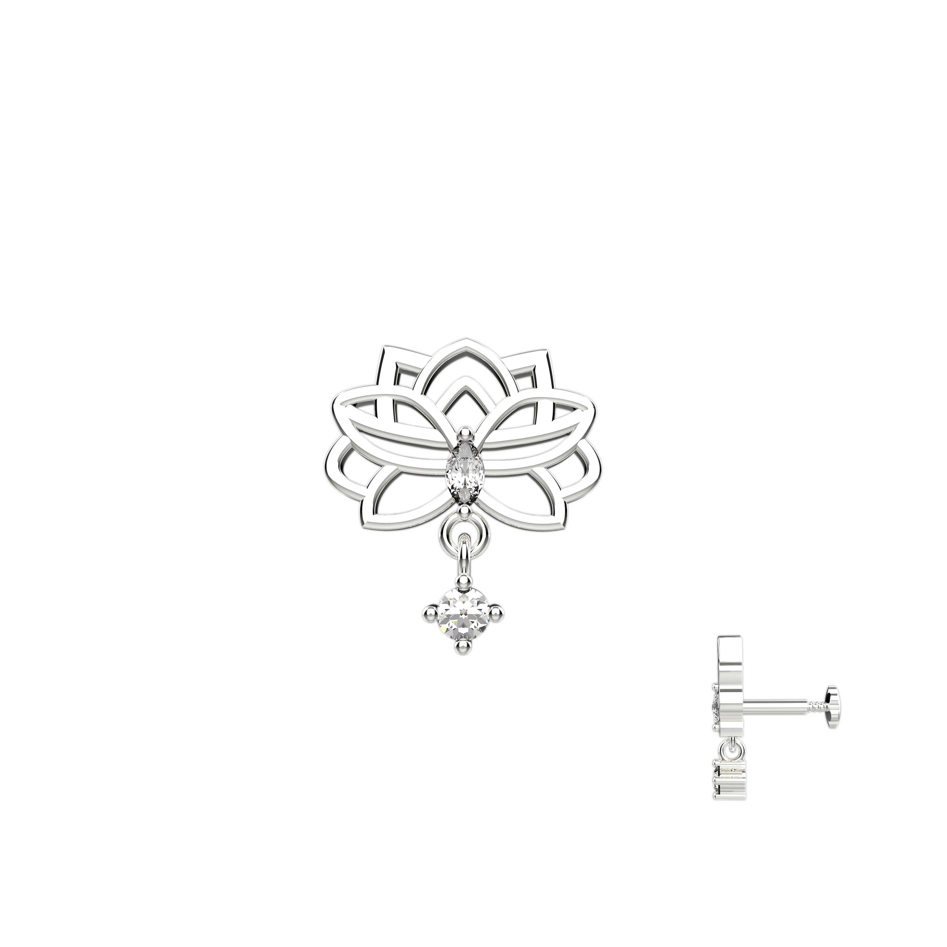 Lotus flower silver nose pins