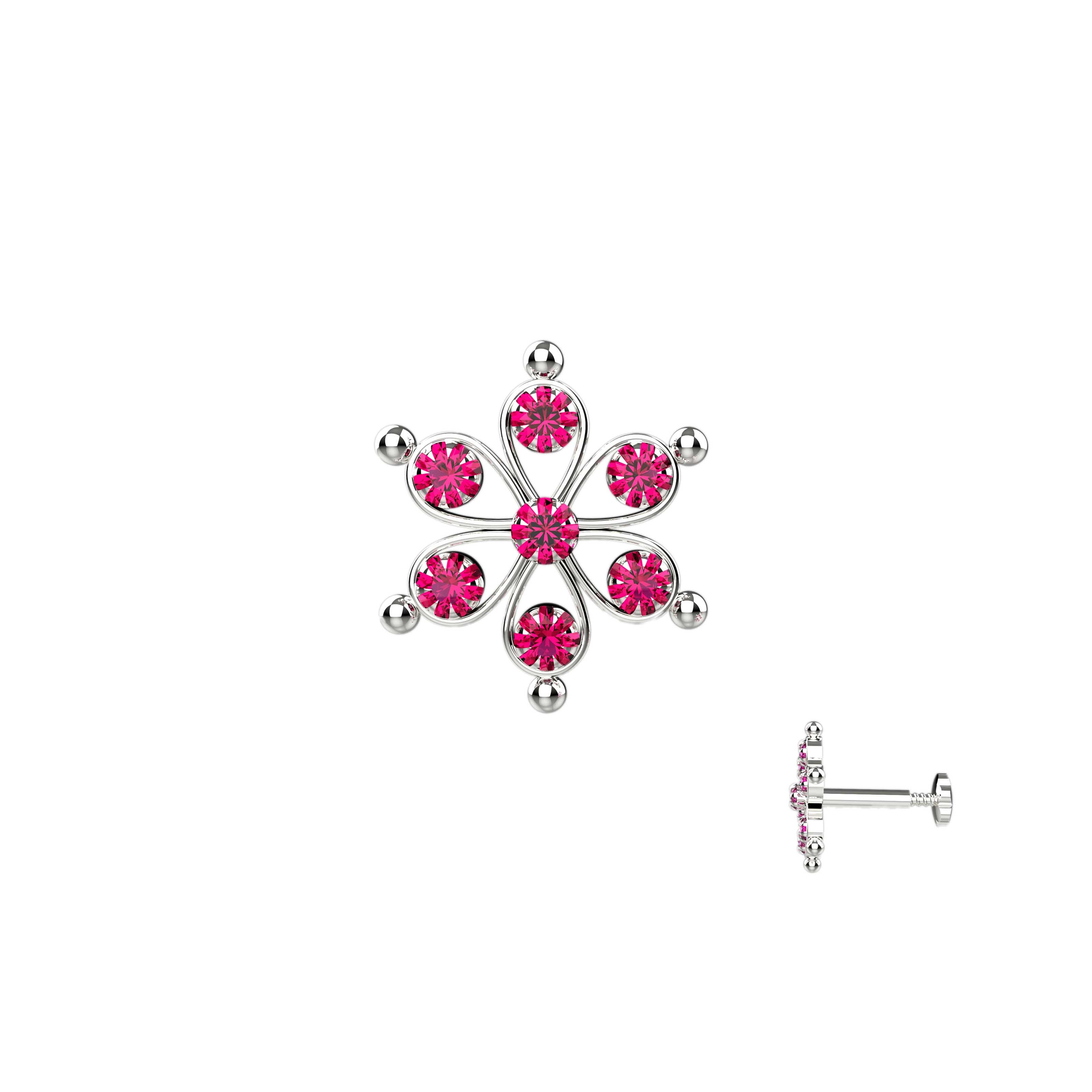 ruby stone Silver nose pins