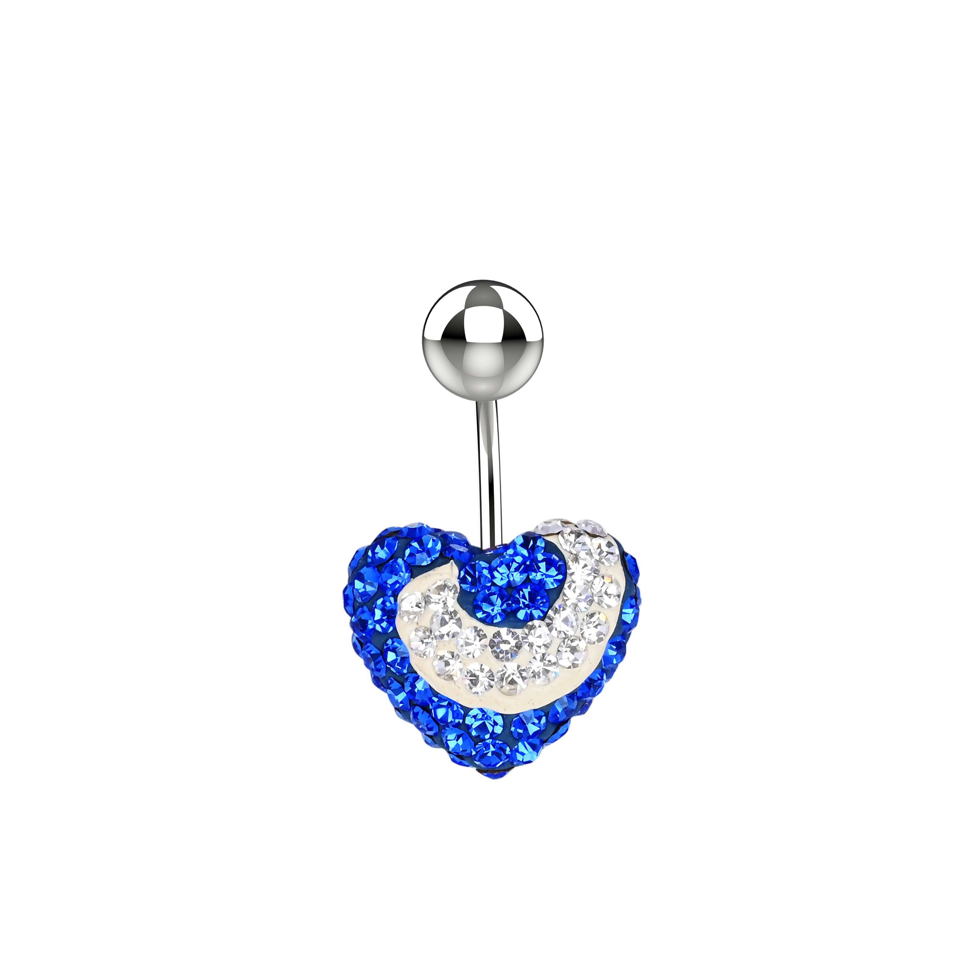 Blue Crystal Heart Belly Ring