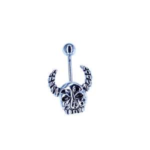 Silver skull horns and belly button ring