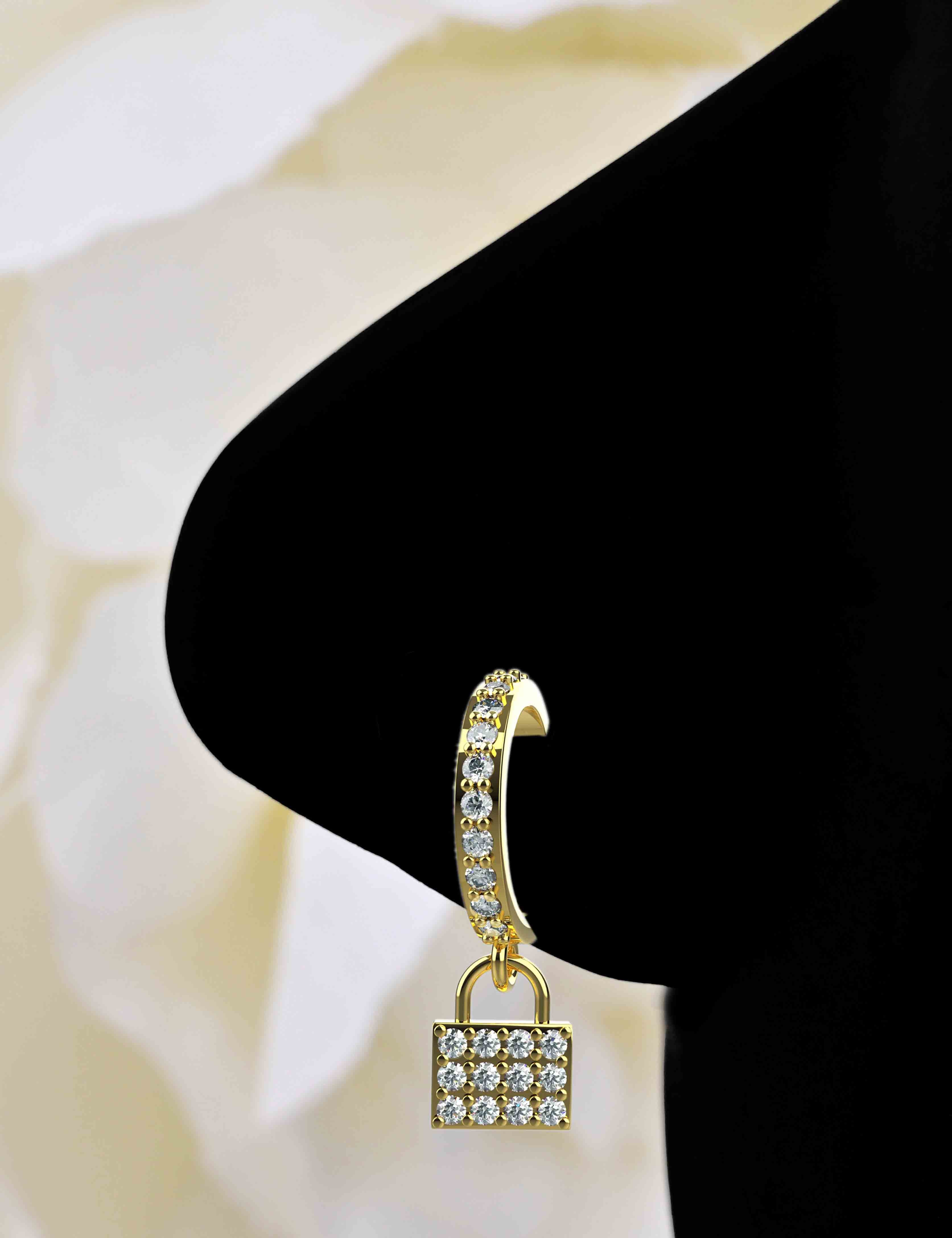 Unique Nose Rings in Gold Finish with Hanging Lock Style