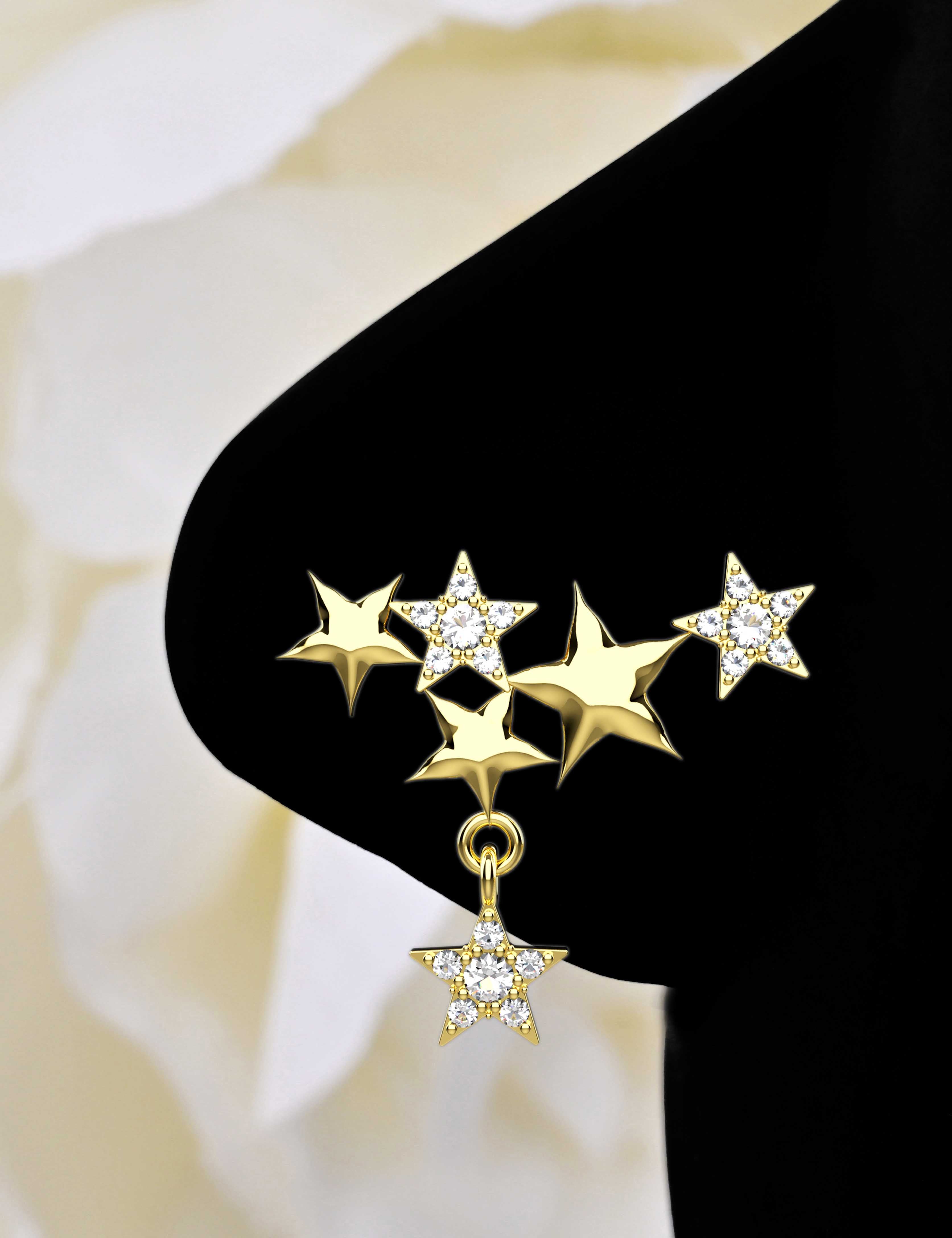 Twinkling Stars Diamond Nose Pins | Gold Piercing Jewelry