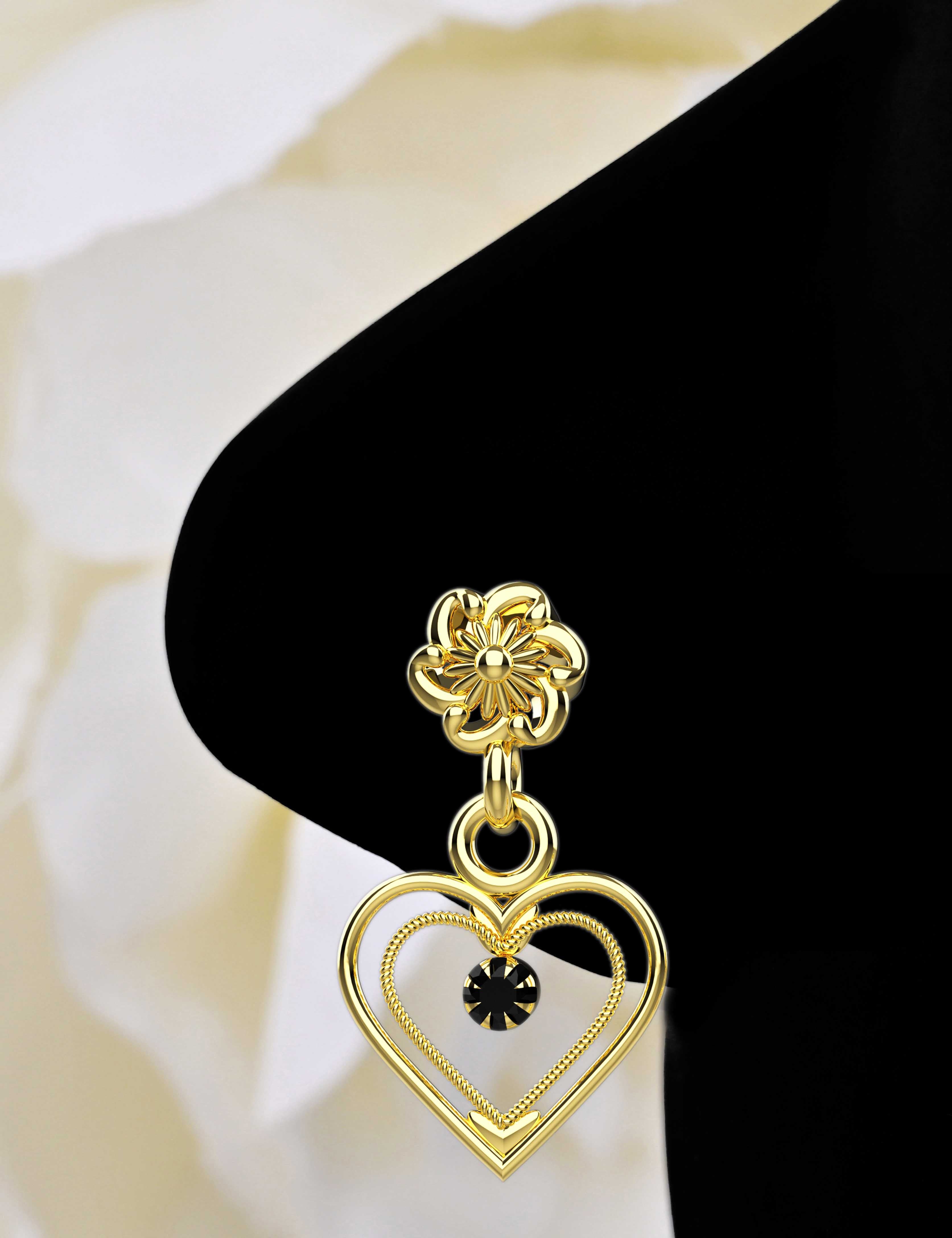 Luxury 14K Gold Nose Pin - Double Heart Piercing Jewelry