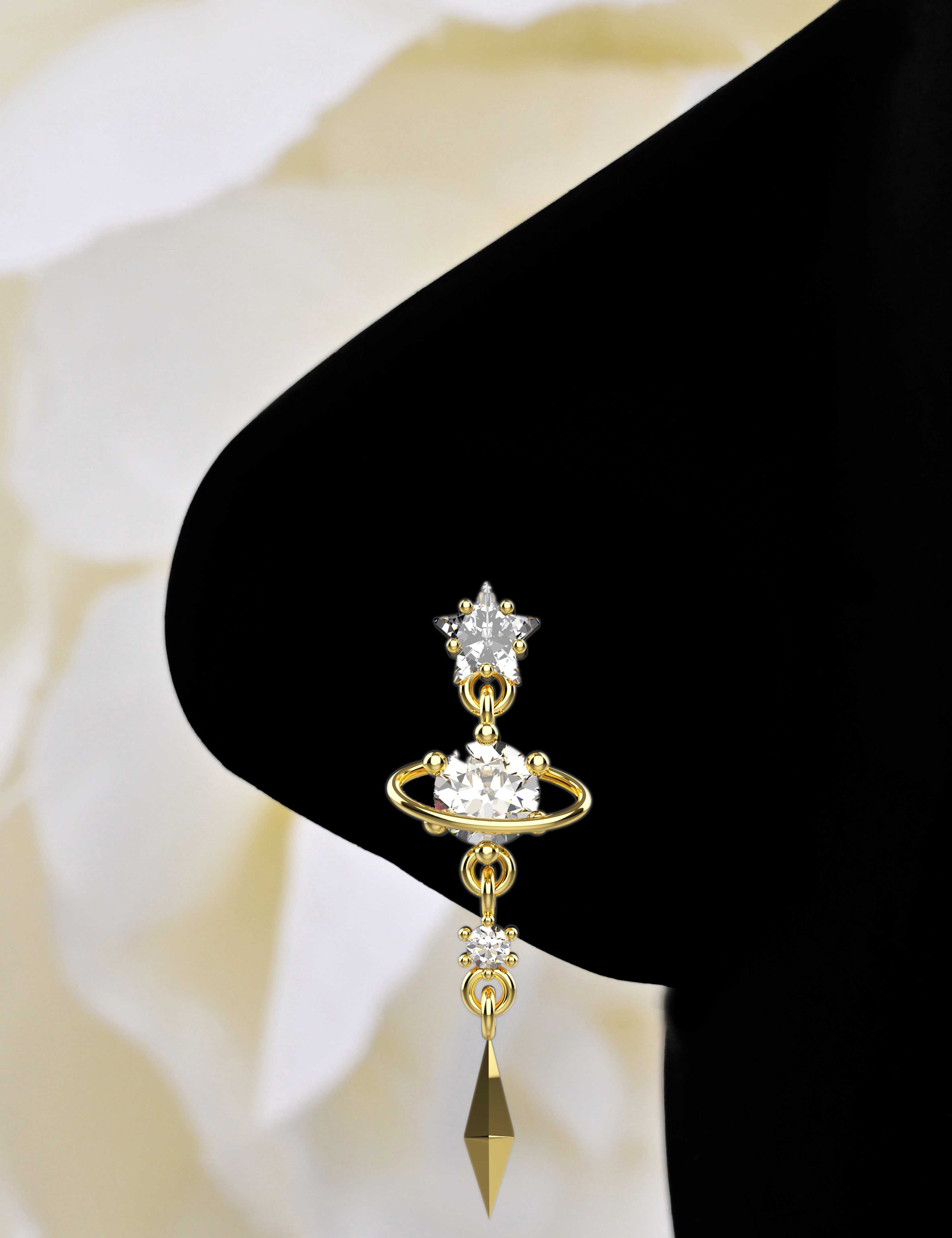 Clear Diamond Gold Nose Ring - Back Screw Nose Pins