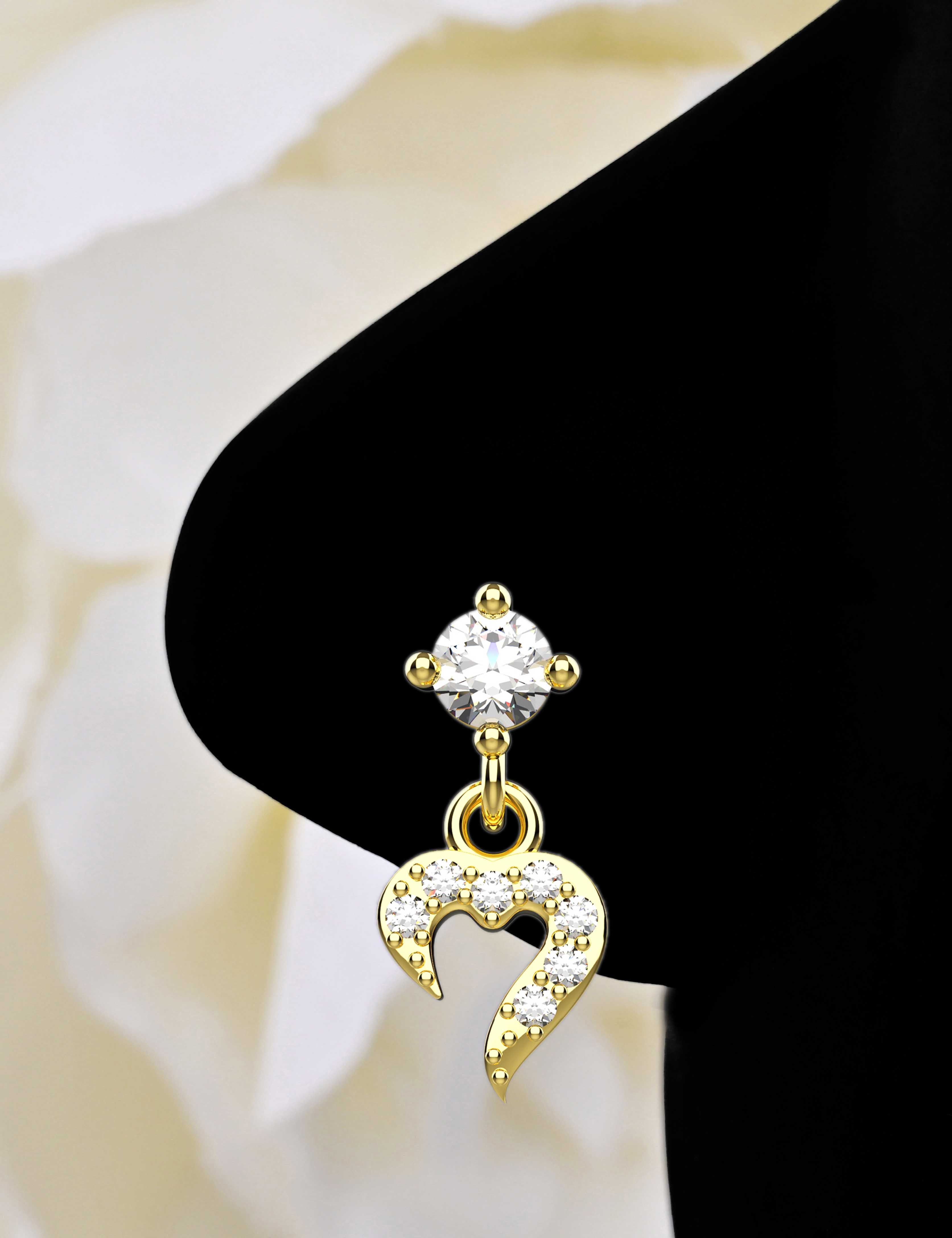 Hanging Heart Screw Nose Pin | Indian Nose Ring Jewellery