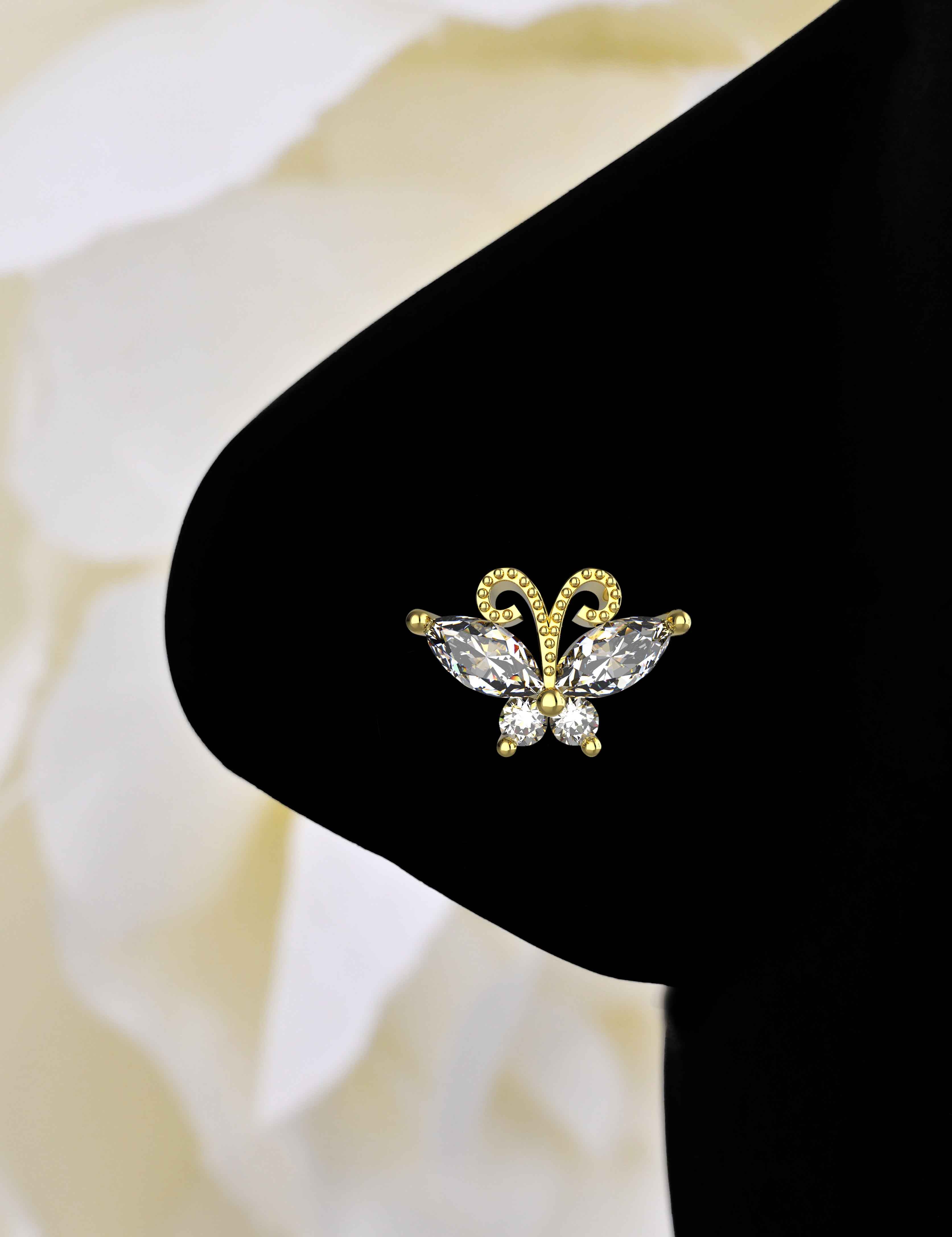 Butterfly Nose Rings In Gold | Latest Handcrafted Nose Pins