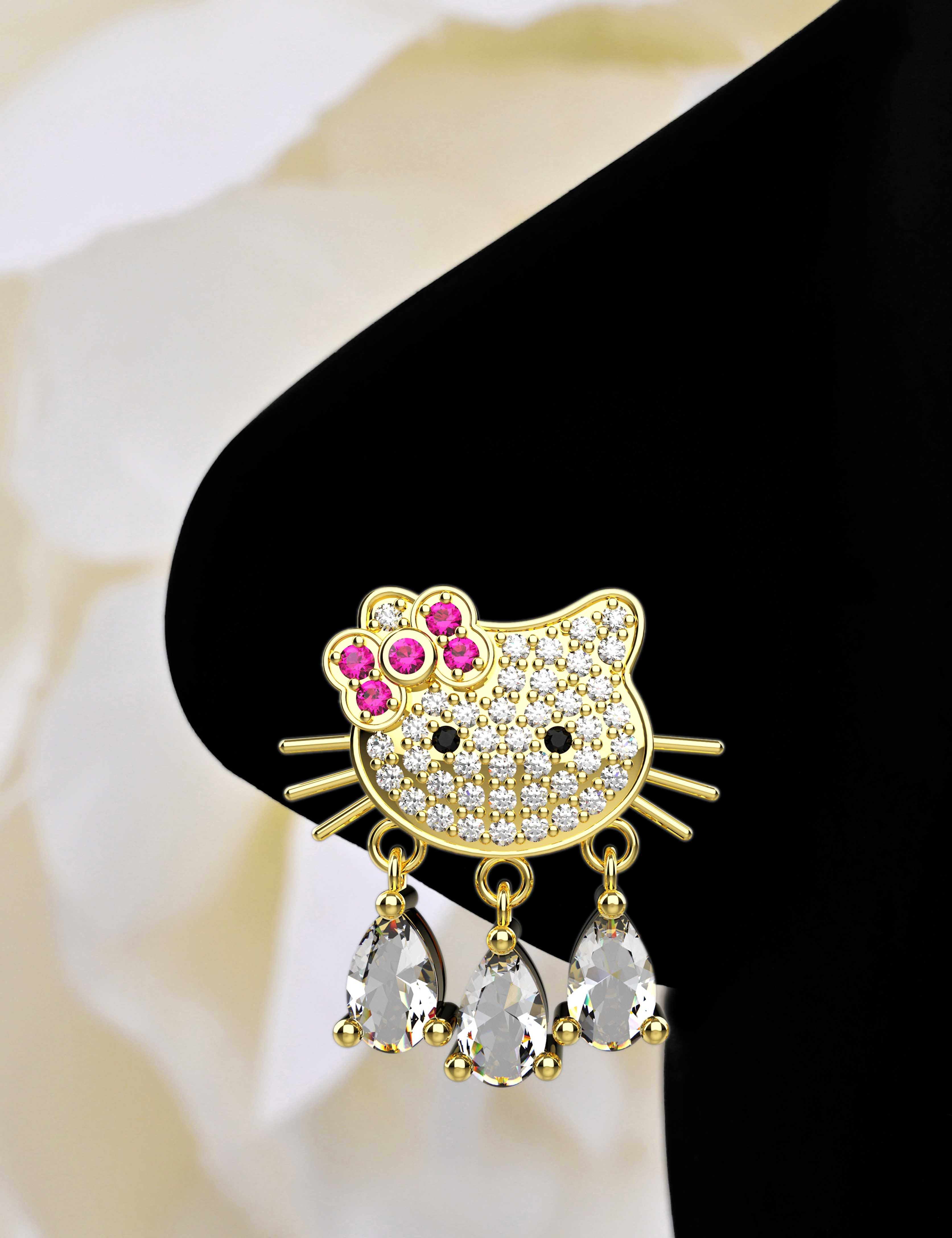 Hello Kitty Hanging Stone Nose Pins | Cute Dainty Nose Ring