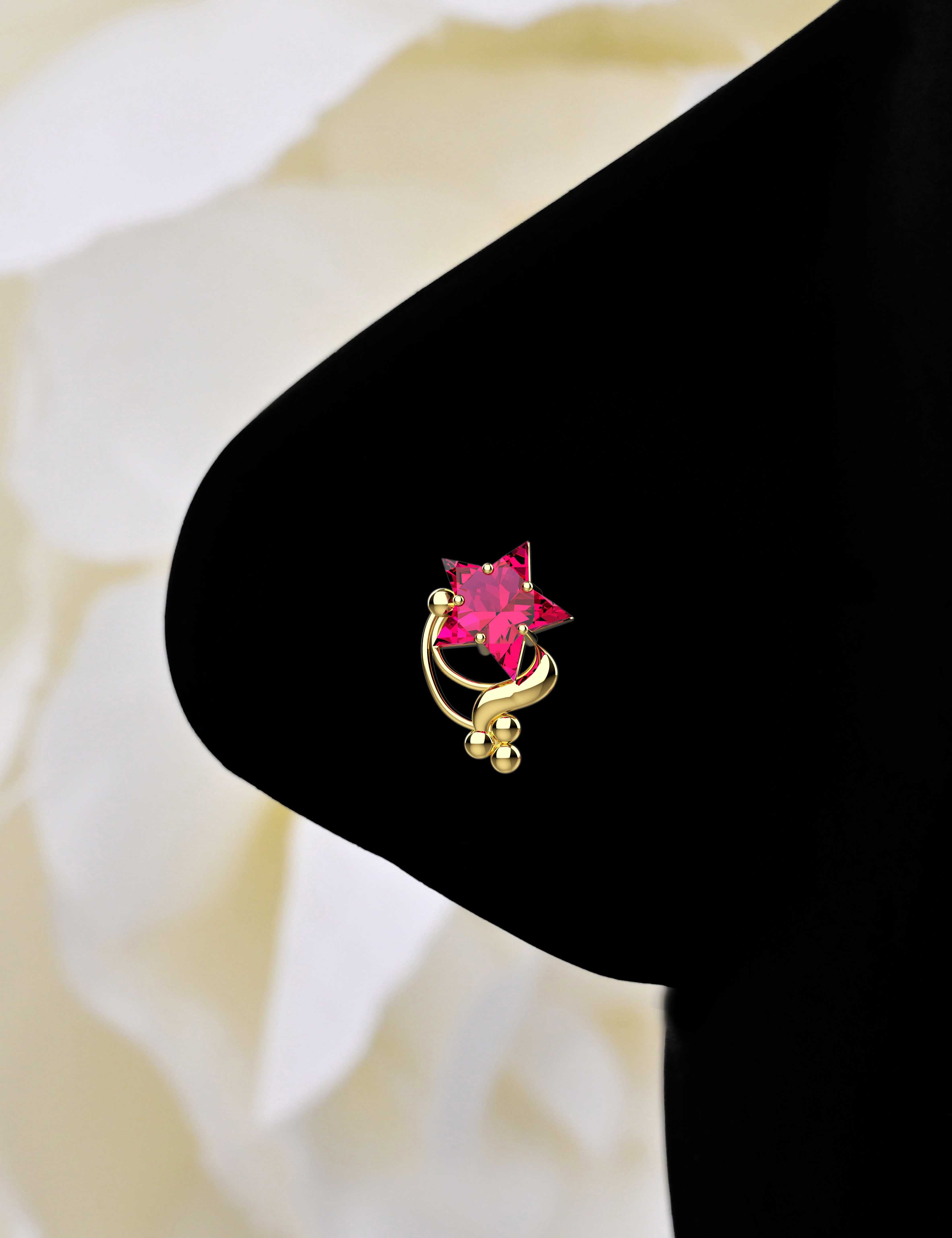 Ruby Star Gold Nose Pins | Unique Designs in Nose Jewellery