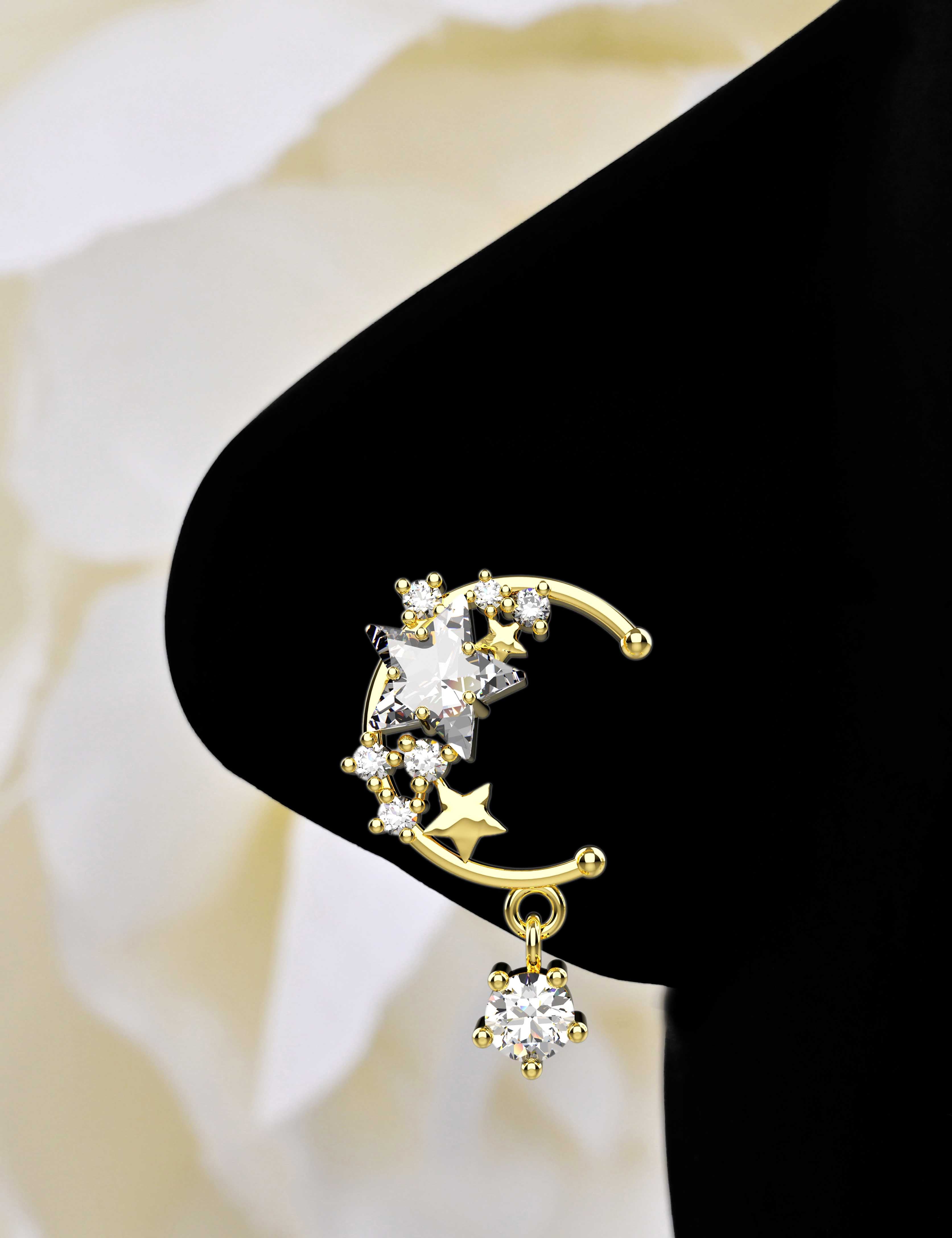 Moon and Star Nose Stud