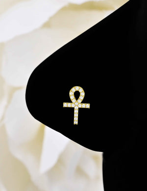 Gold Ankh Nose Pin