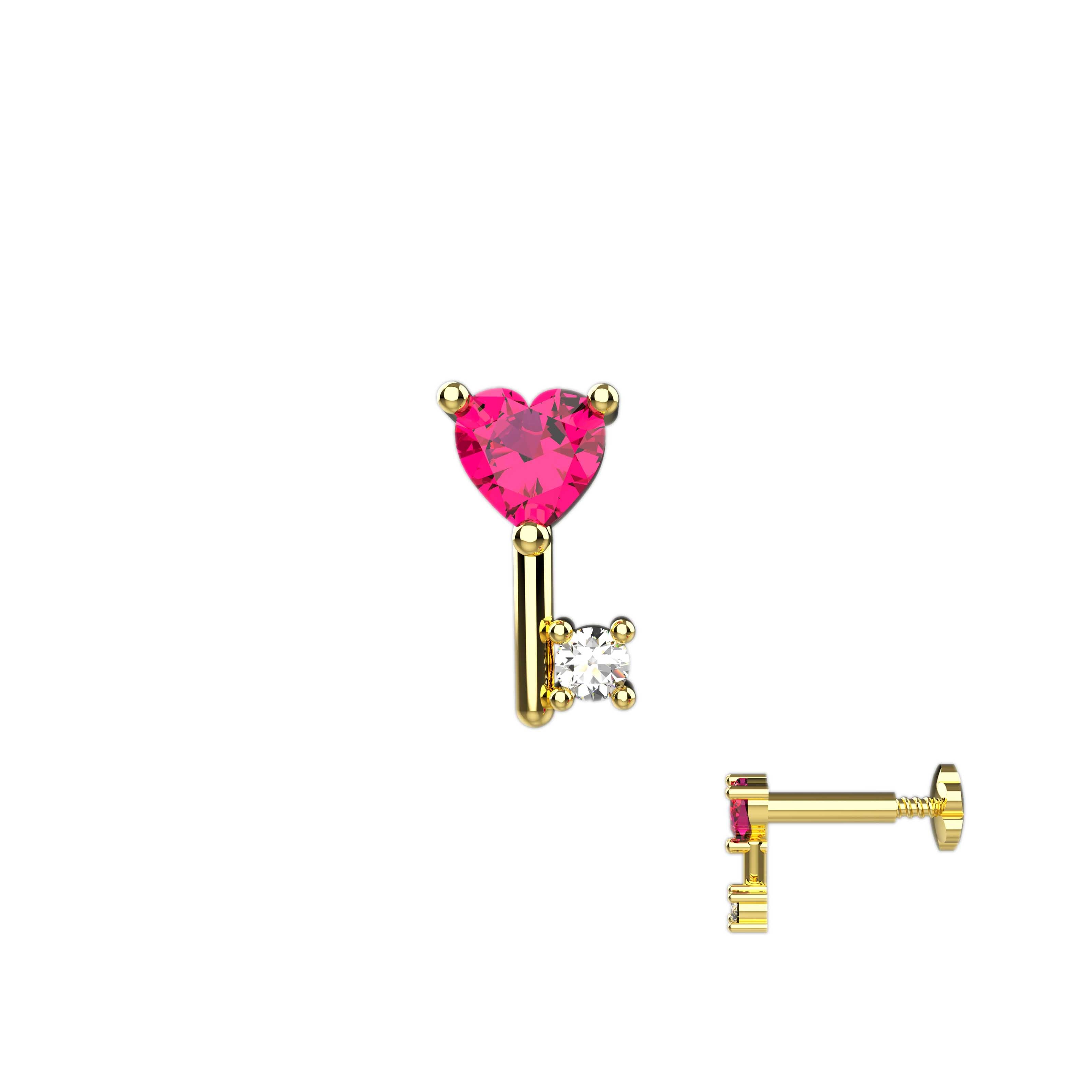 Heart Key Nose Pin | Sterling Silver Nose Piercing Ring