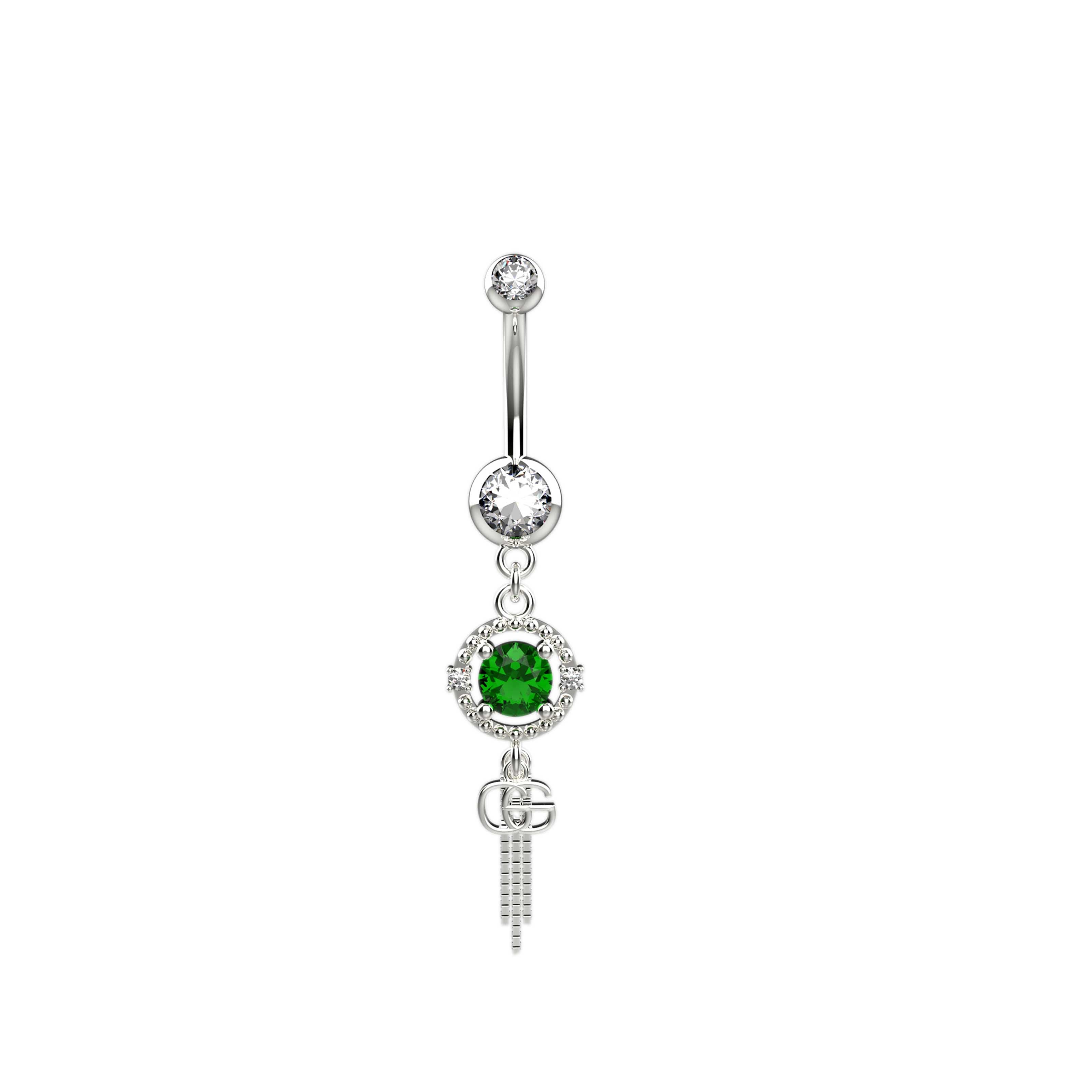Silver belly button ring with dangle charm – elegant navel piercing jewelry for women