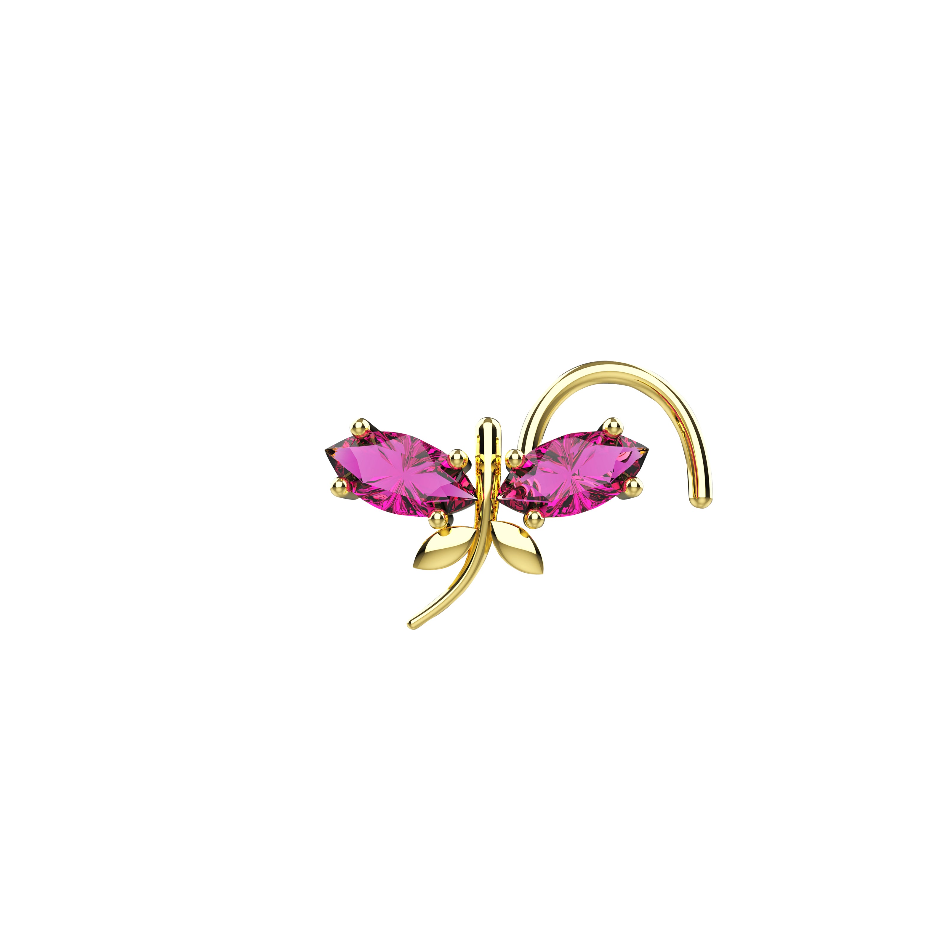 Nose Piercing Ring - Dragonfly Studs with Pink Diamonds