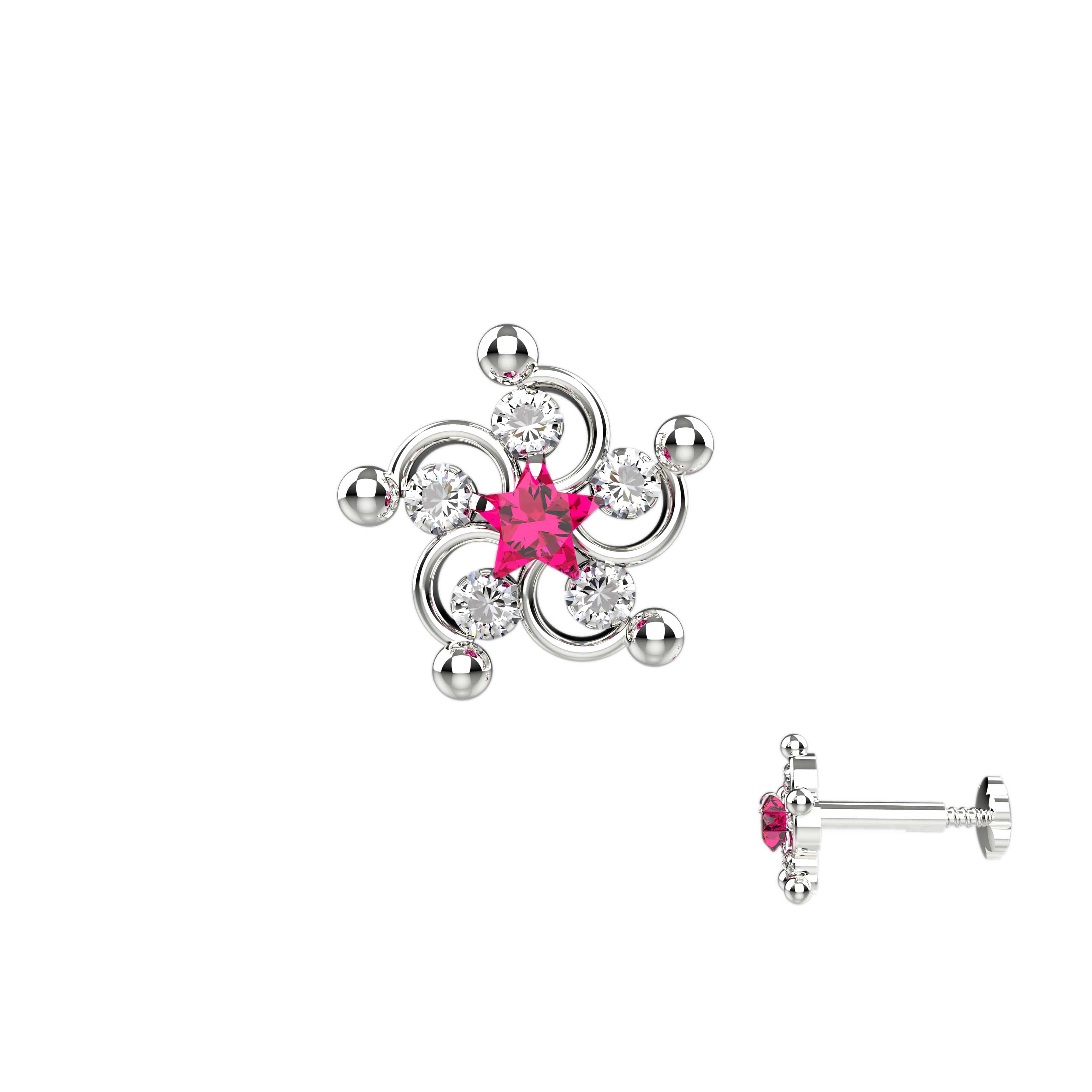 Pink stone nose pins