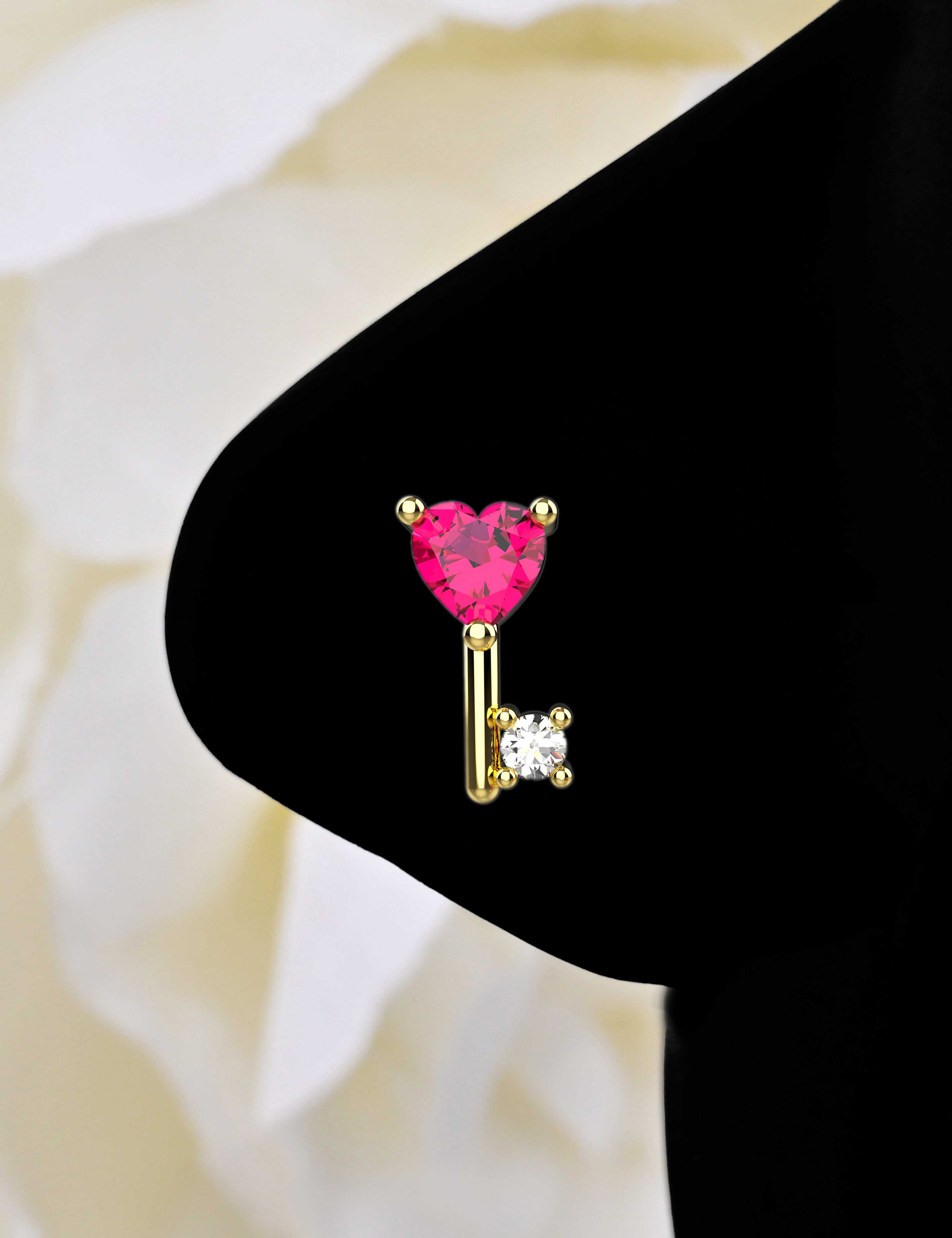 Heart Key Nose Pin | Sterling Silver Nose Piercing Ring