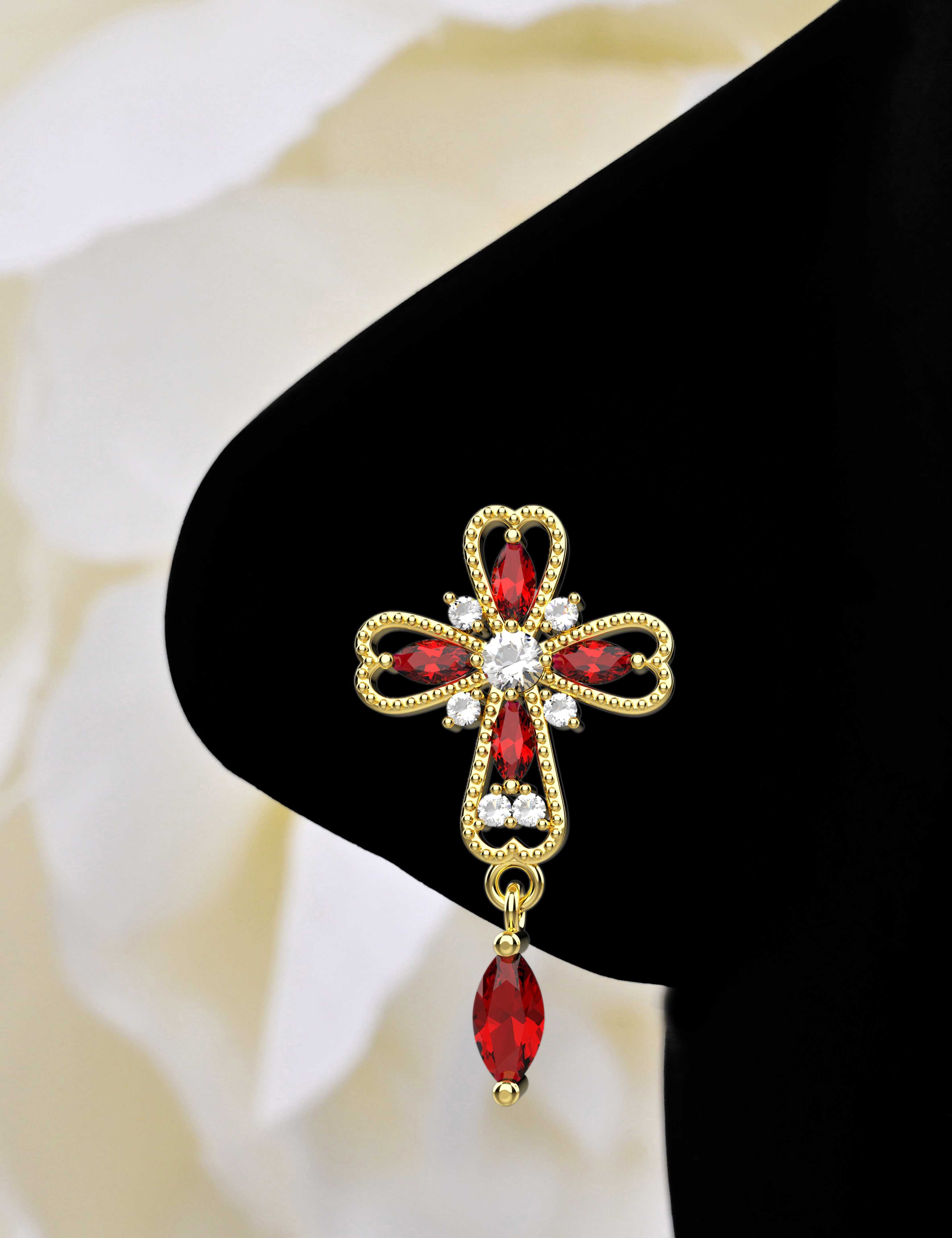 Cross Nose Stud Gold