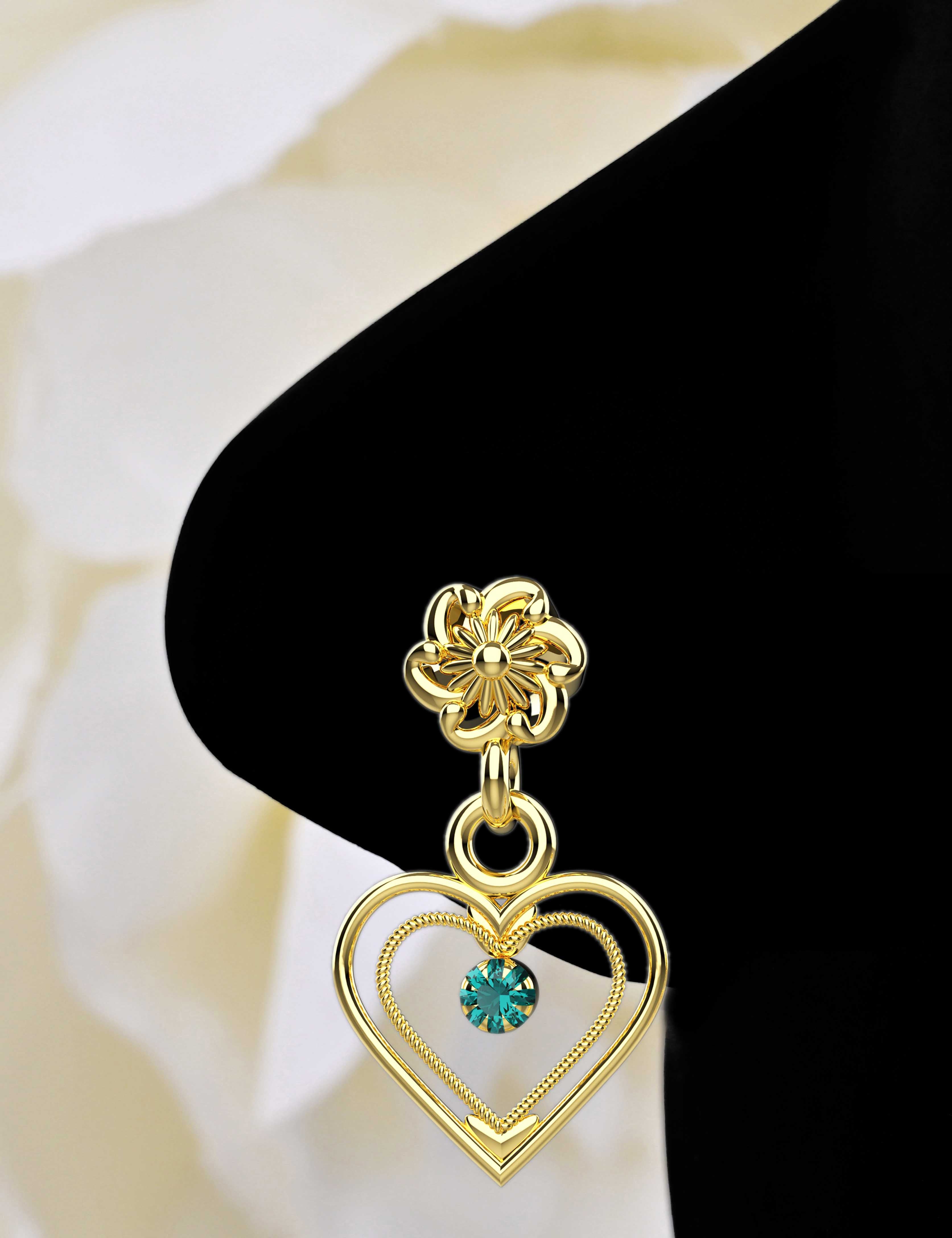 Customized Nose Pins - Hanging Double Heart Nose Ring