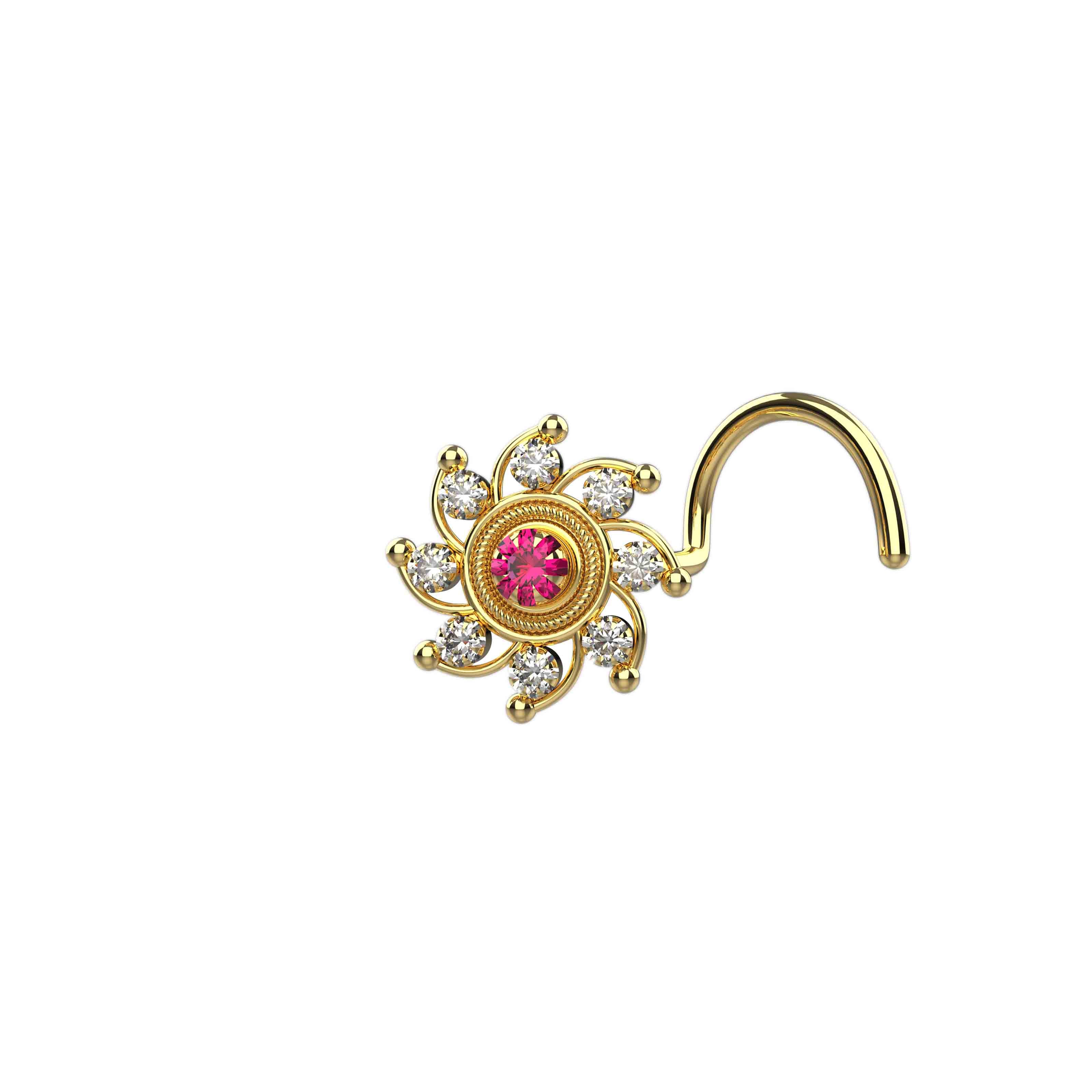 Tribal Stud Gold Nose Pin | Bright Sun Design for Women