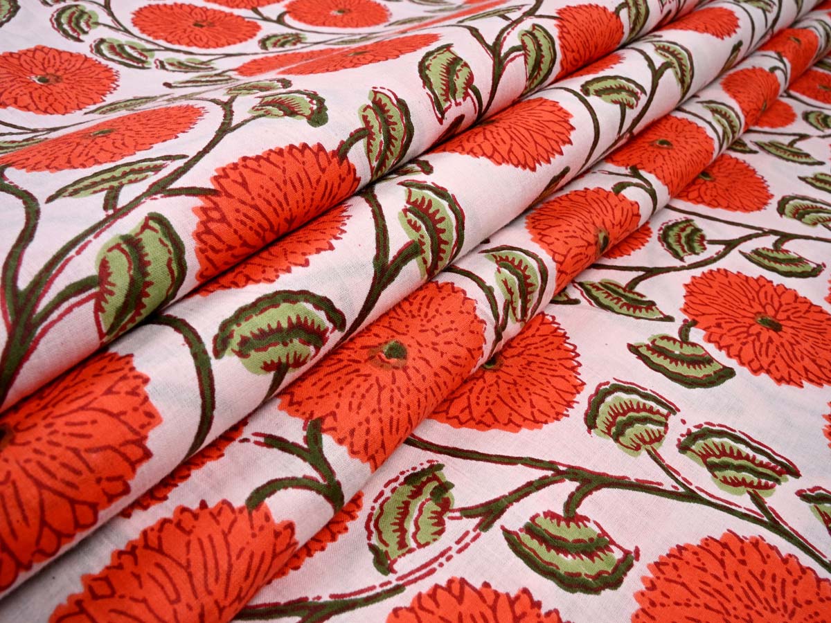 Traditional Hand Block Printed White Fabric - Pure Cotton
