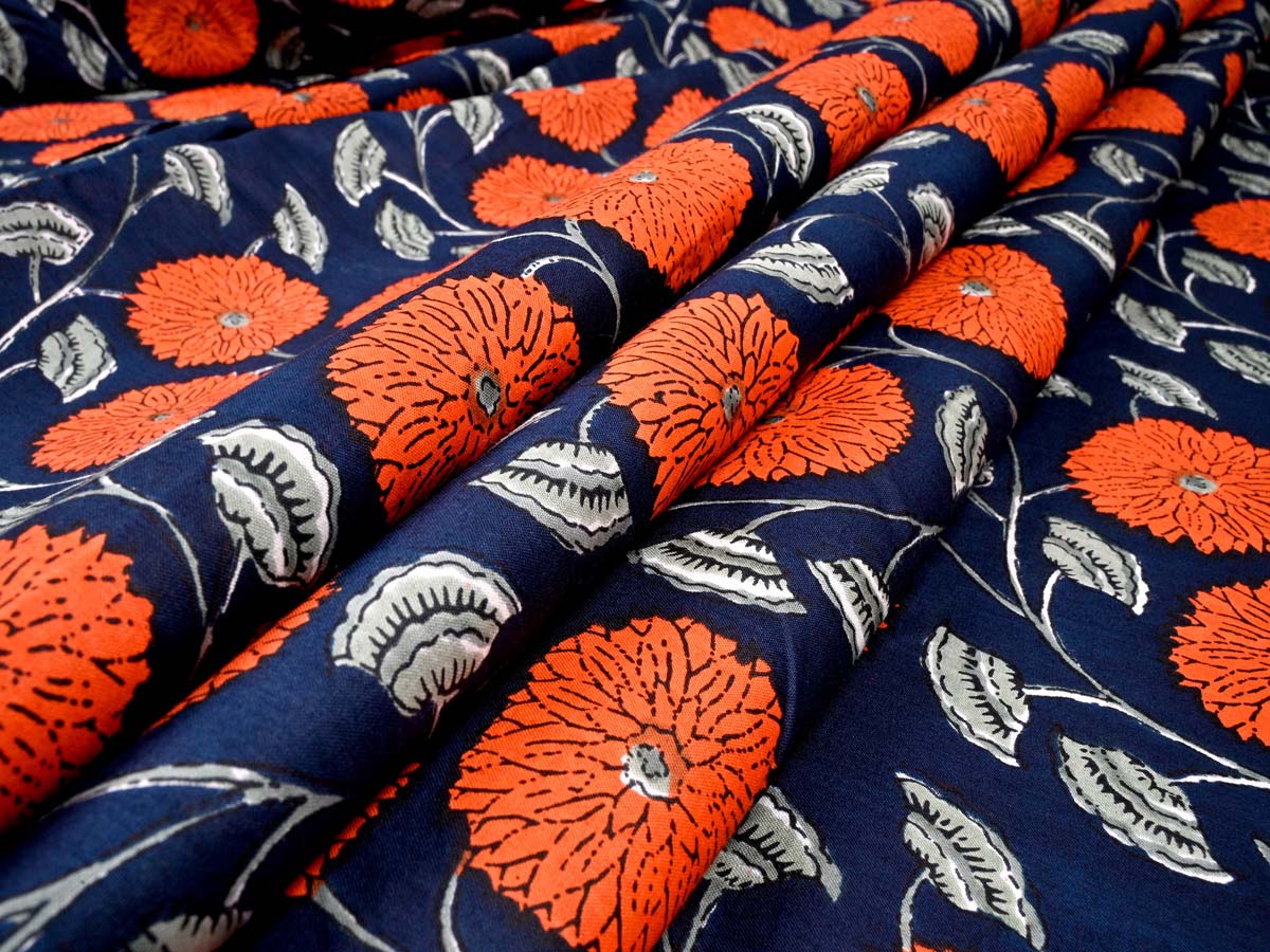 Marigold Flowers - Best Cotton Hand Block Print Fabrics