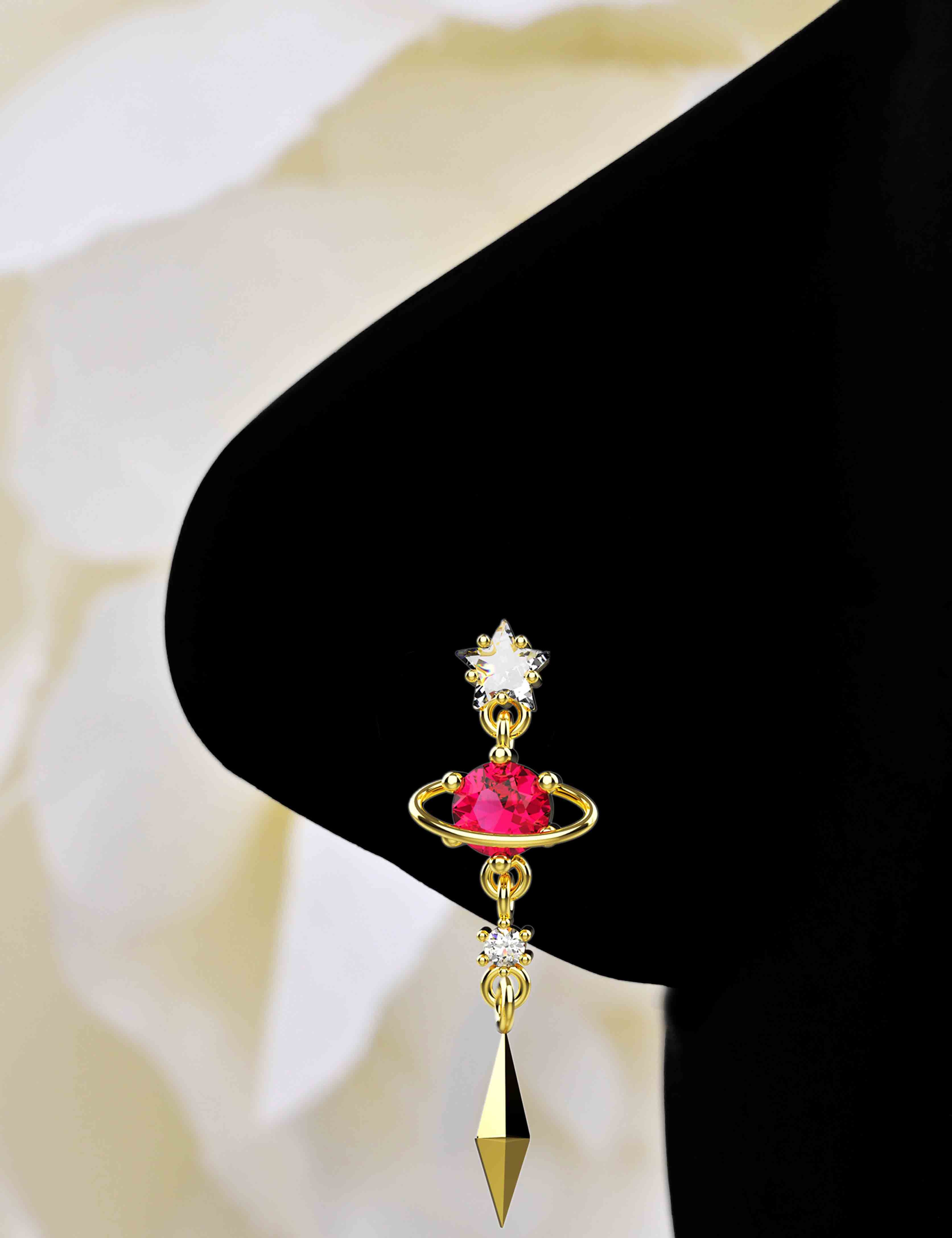 Red Ruby Nose Pins Gold