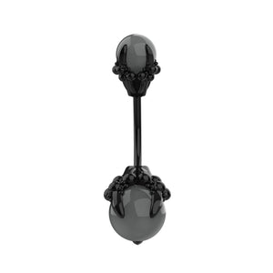 Black belly button ring with gray stone