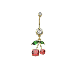 Gold belly button ring with cherry design