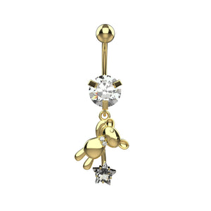 Gold belly button ring with a small gold pendant