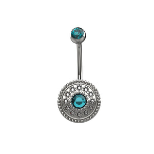 Oxidized Belly button ring with teal gemstone