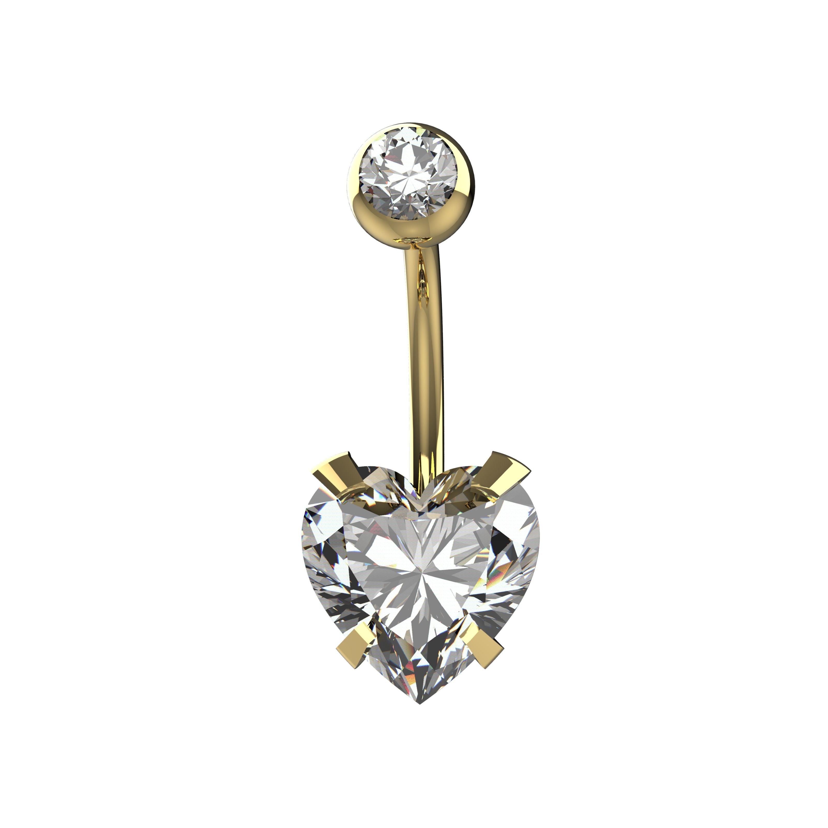 Gold belly button ring with a heart-shaped clear gem