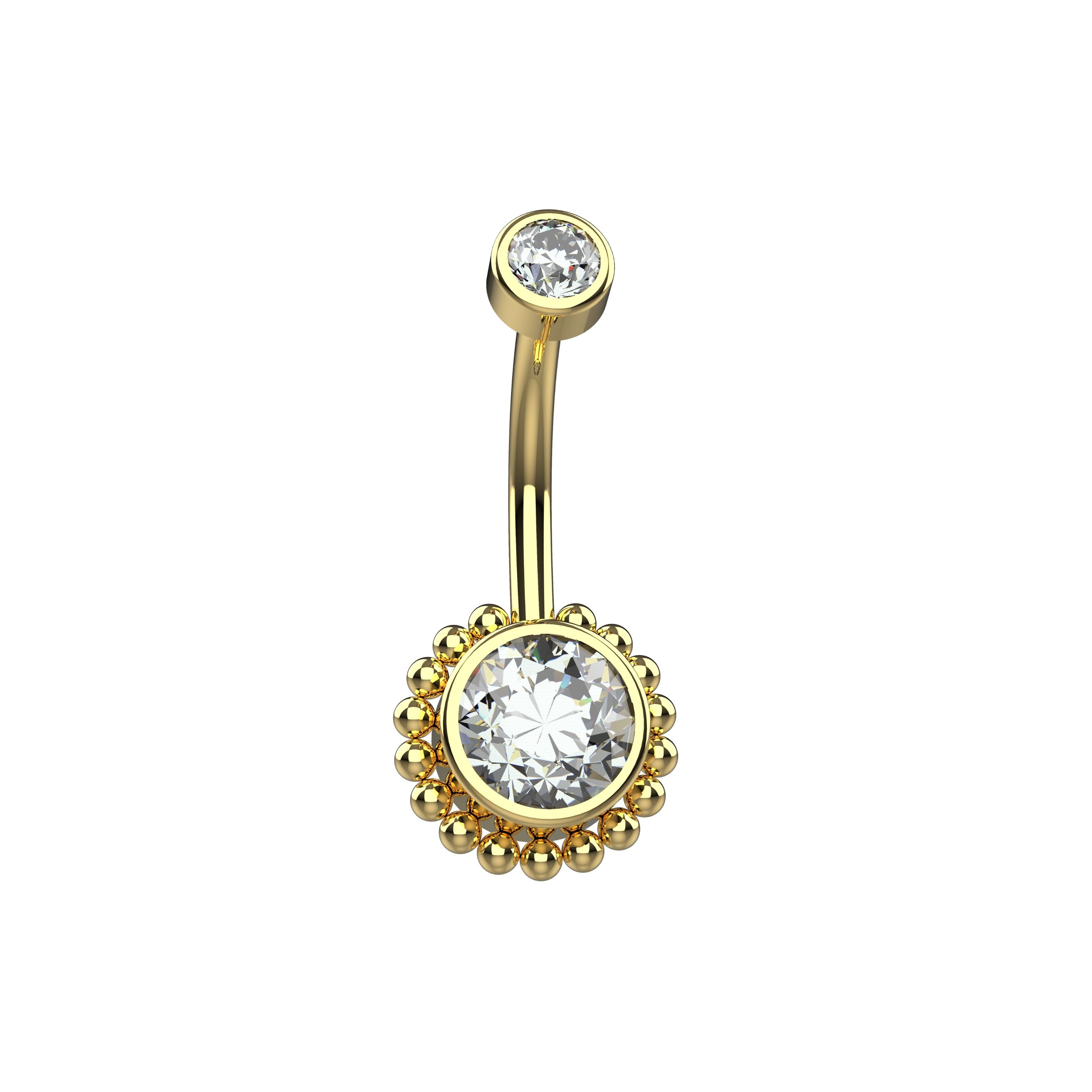 Gold belly button ring with clear gemstones