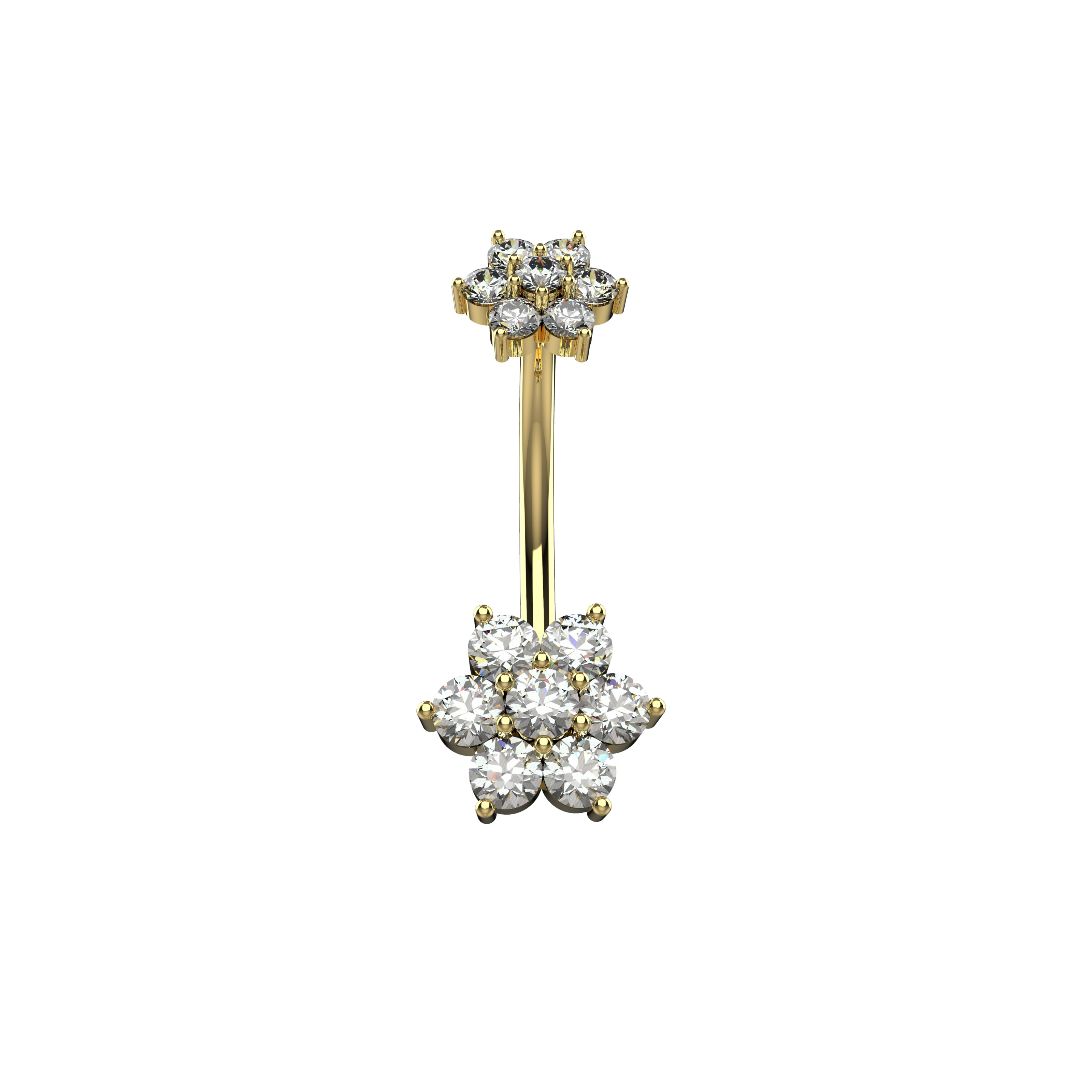 Gold belly button ring with diamond-like stones in flower shape