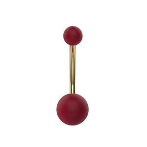Gold belly button ring with matte pearl ball
