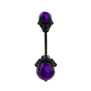 Purple belly button ring with black stainless steel metal