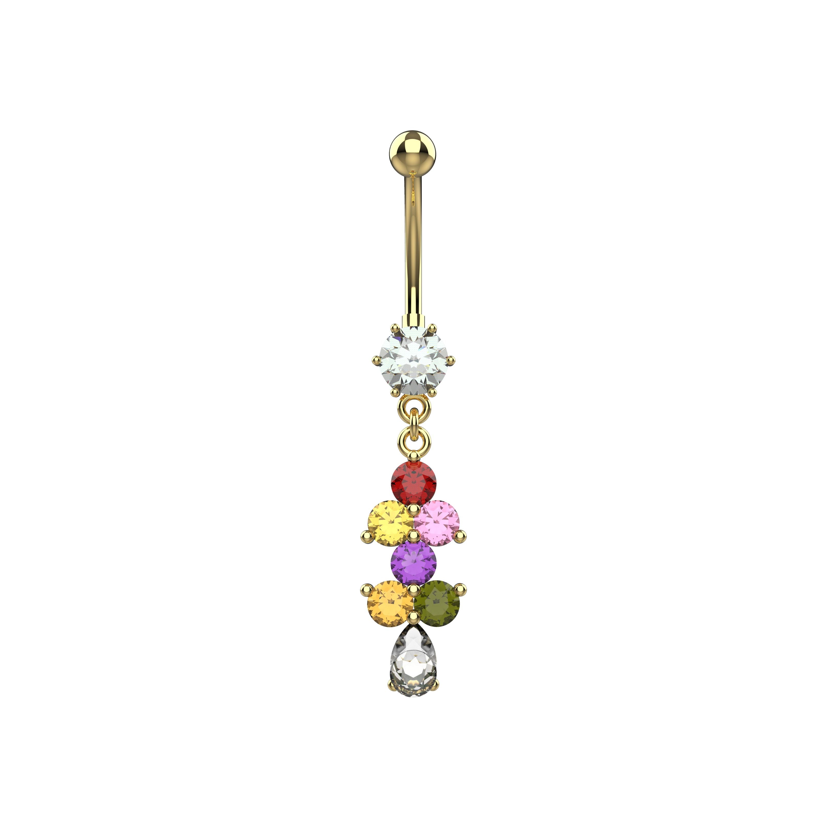 cute colourful stones belly ring – trendy belly piercing jewellry for women