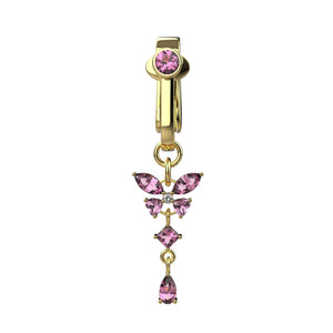 Gold belly button ring with pink gemstones Clip on belly ring