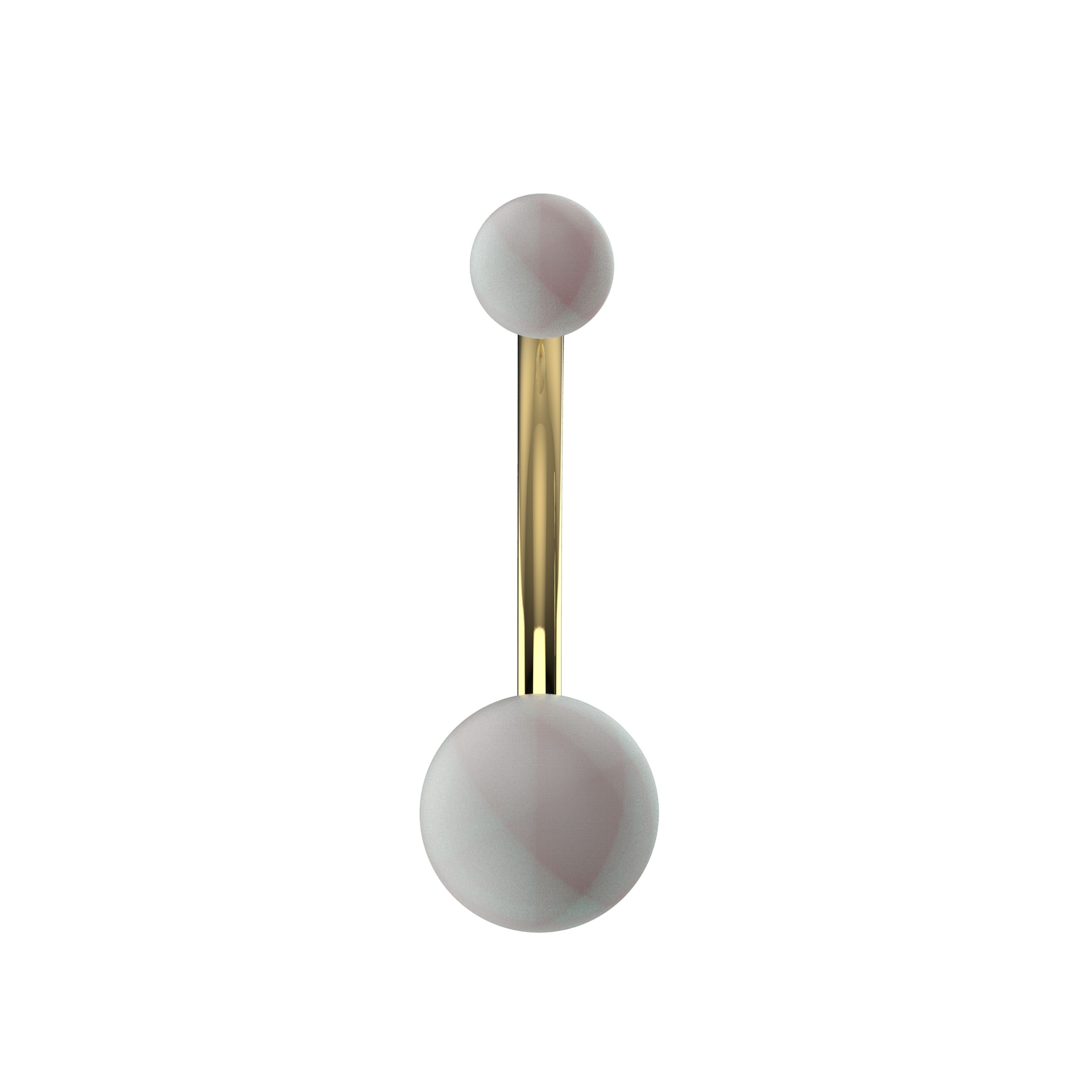 Belly button piercing with gold bar and two white pearl balls