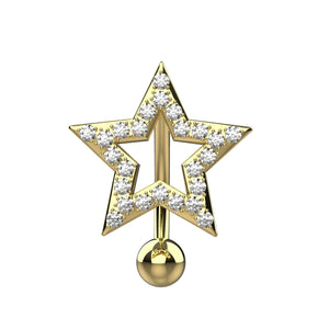 Gold star-shaped reverse belly ring with clear gemstones